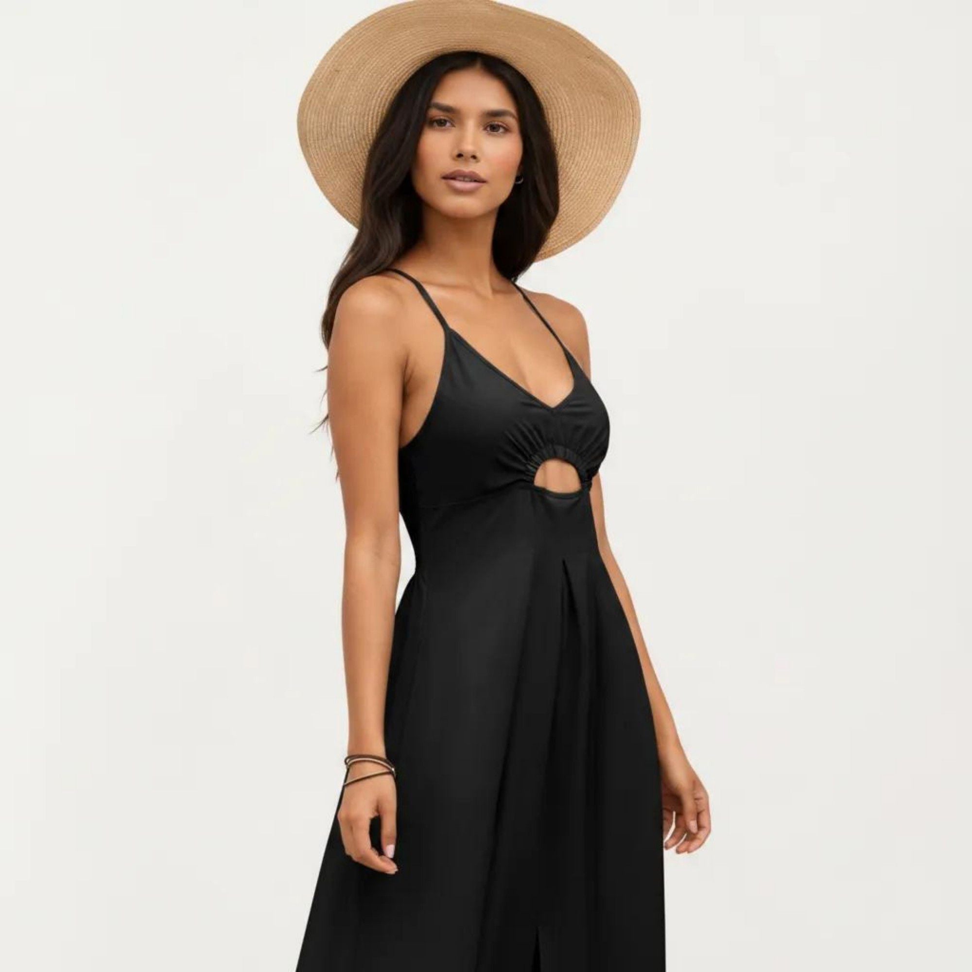 Anna-Kaci Women's Sleeveless Maxi Dress with Cutout Front and Smocked Back