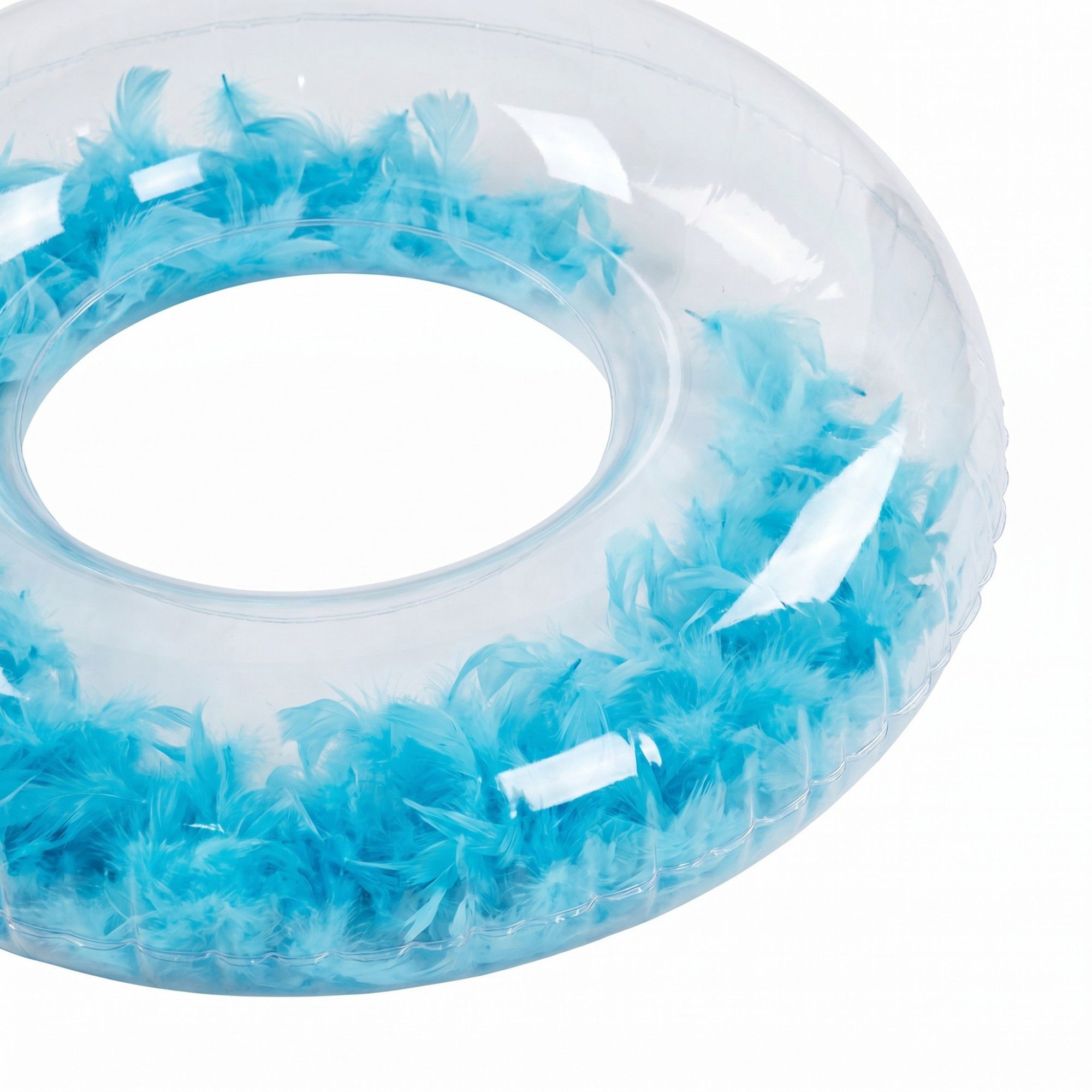 Clear Feather Inflatable Pool Ring with Blue Accent Fill