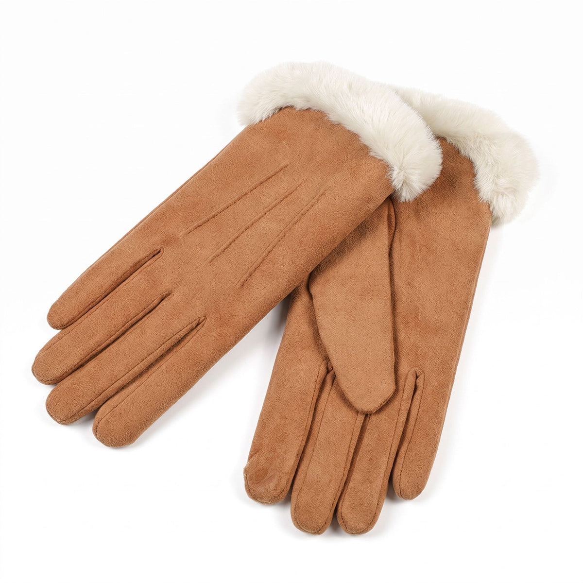 Faux Fur Cuff Full Finger Gloves with Soft Suede Like Finish