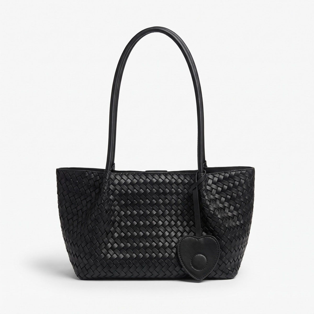 Woven Tote Bag with Heart Charm