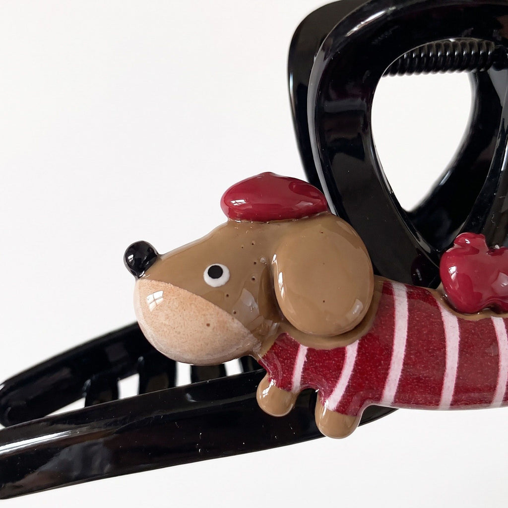 3pc Dachshund Dog Hair Claw Clip Set Striped Puppy Hair Accessories