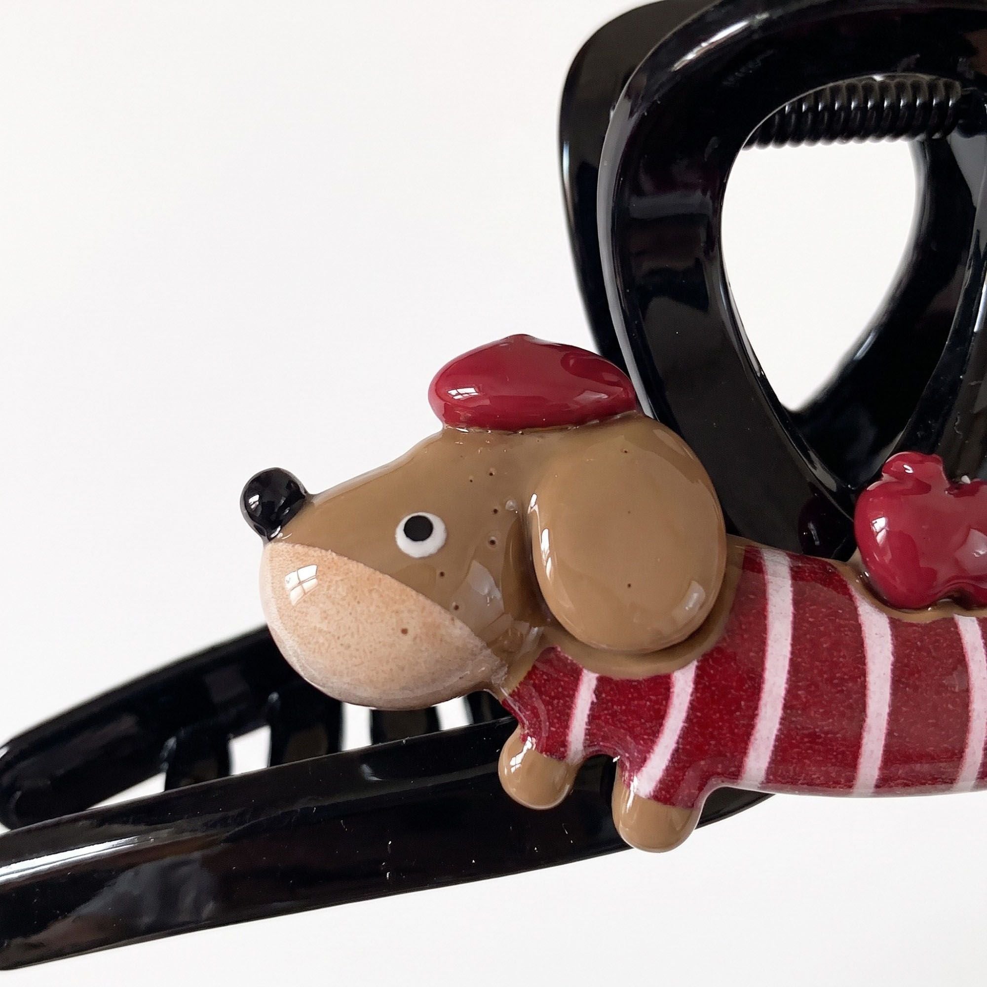 3pc Dachshund Dog Hair Claw Clip Set Striped Puppy Hair Accessories