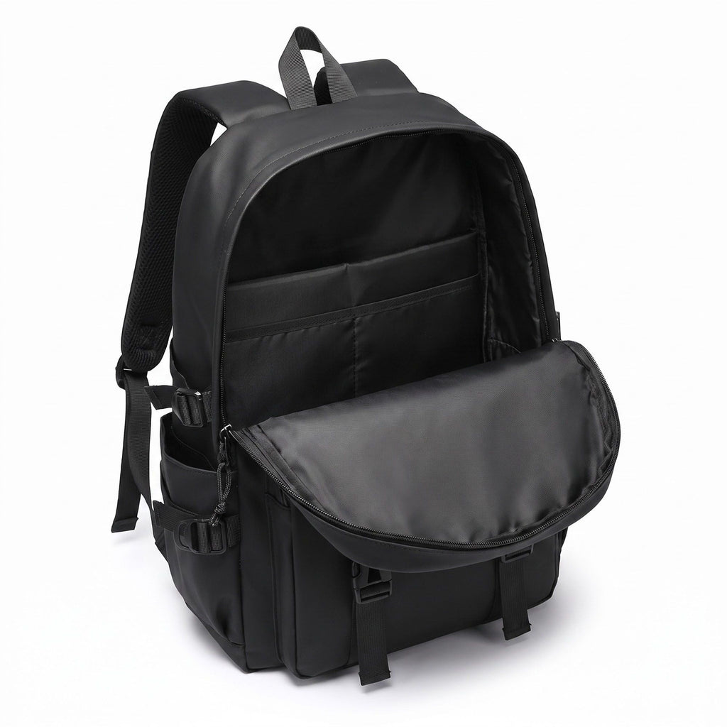 Multi-Pocket Utility Backpack with Buckle Straps, Side Pockets and Padded Shoulder Straps