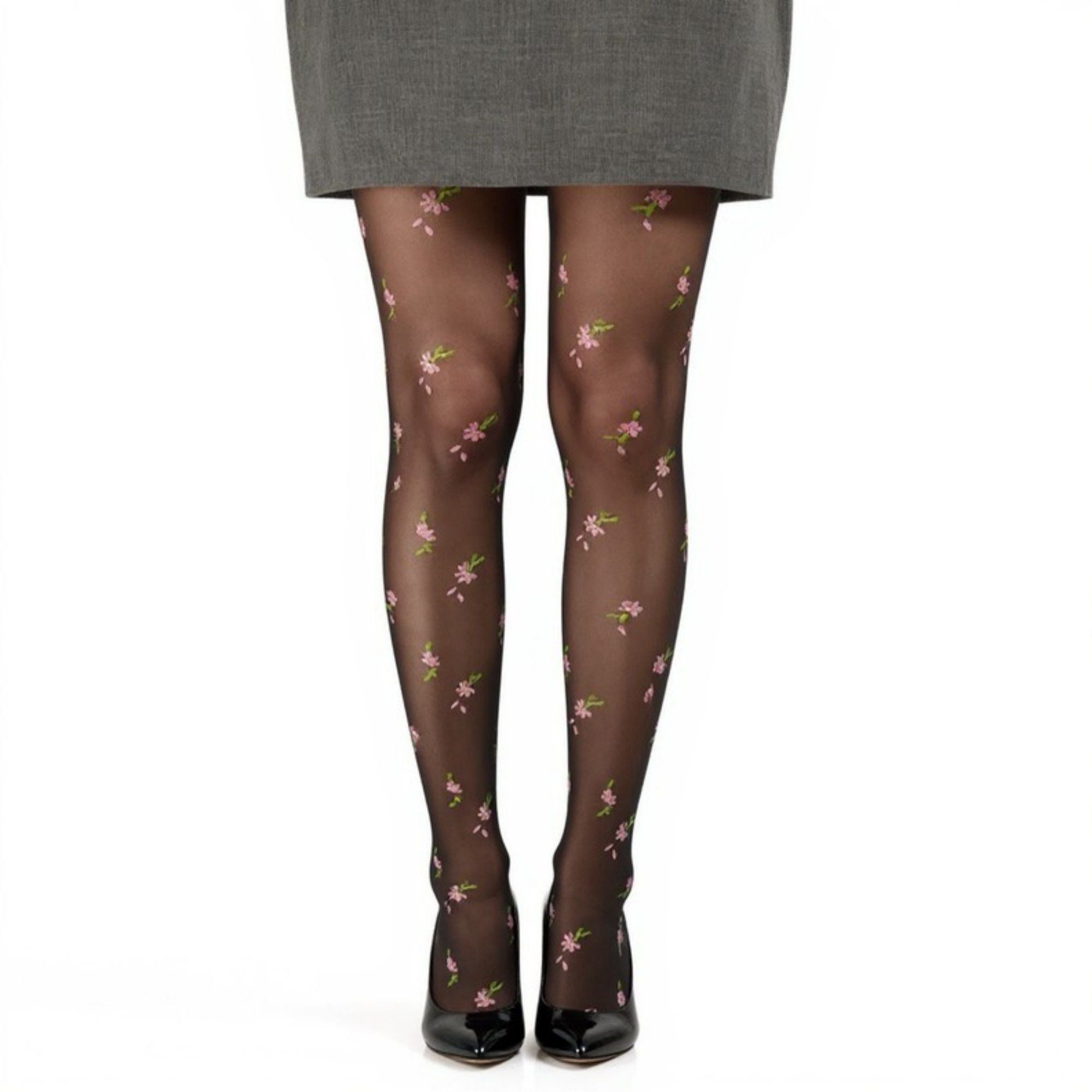 Anna-Kaci Women's Sheer Floral Embroidered Tights with Delicate Blossom Pattern and Stretch Fit