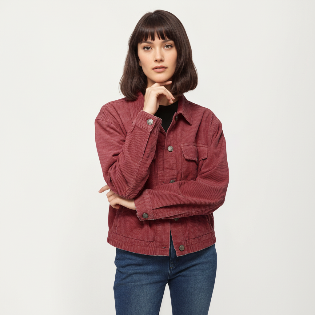 Anna-Kaci Women's Button Front Utility Jacket with Soft Corduroy Texture and Structured Collar Design