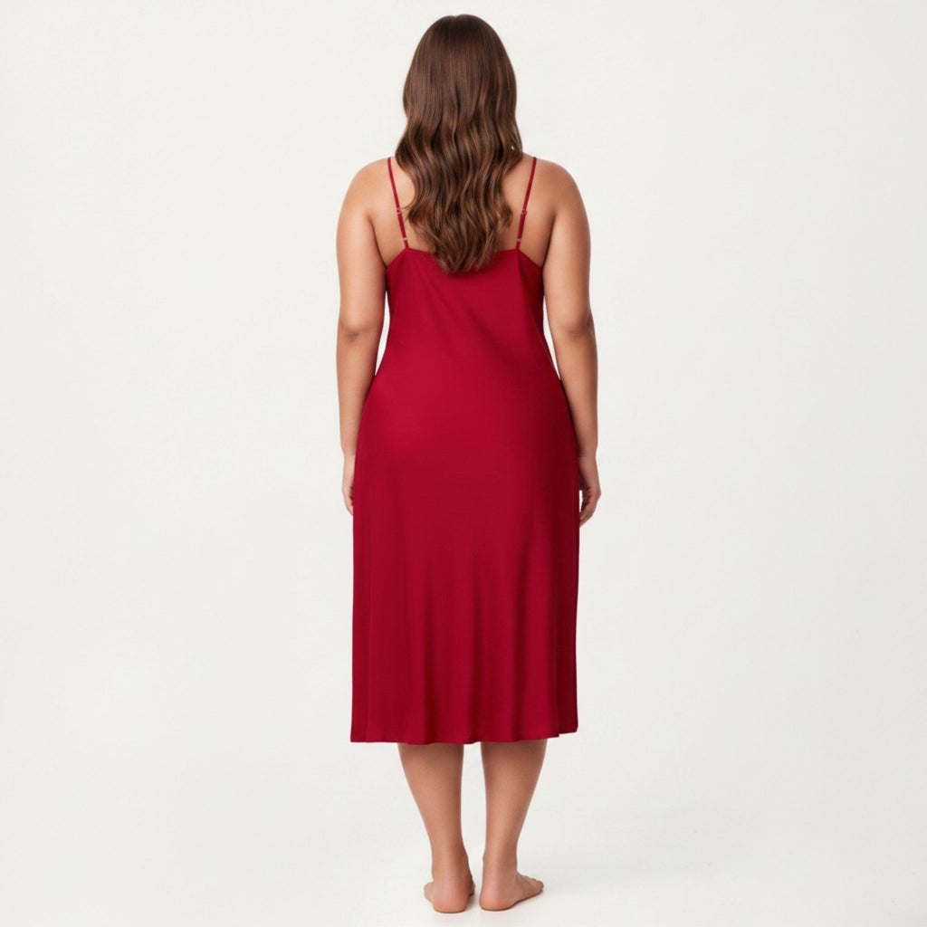 Anna-Kaci Lounge Women's Plus Size Satin Slip Nightgown with Adjustable Spaghetti Straps Midi Length Relaxed Fit Sleepwear Dress