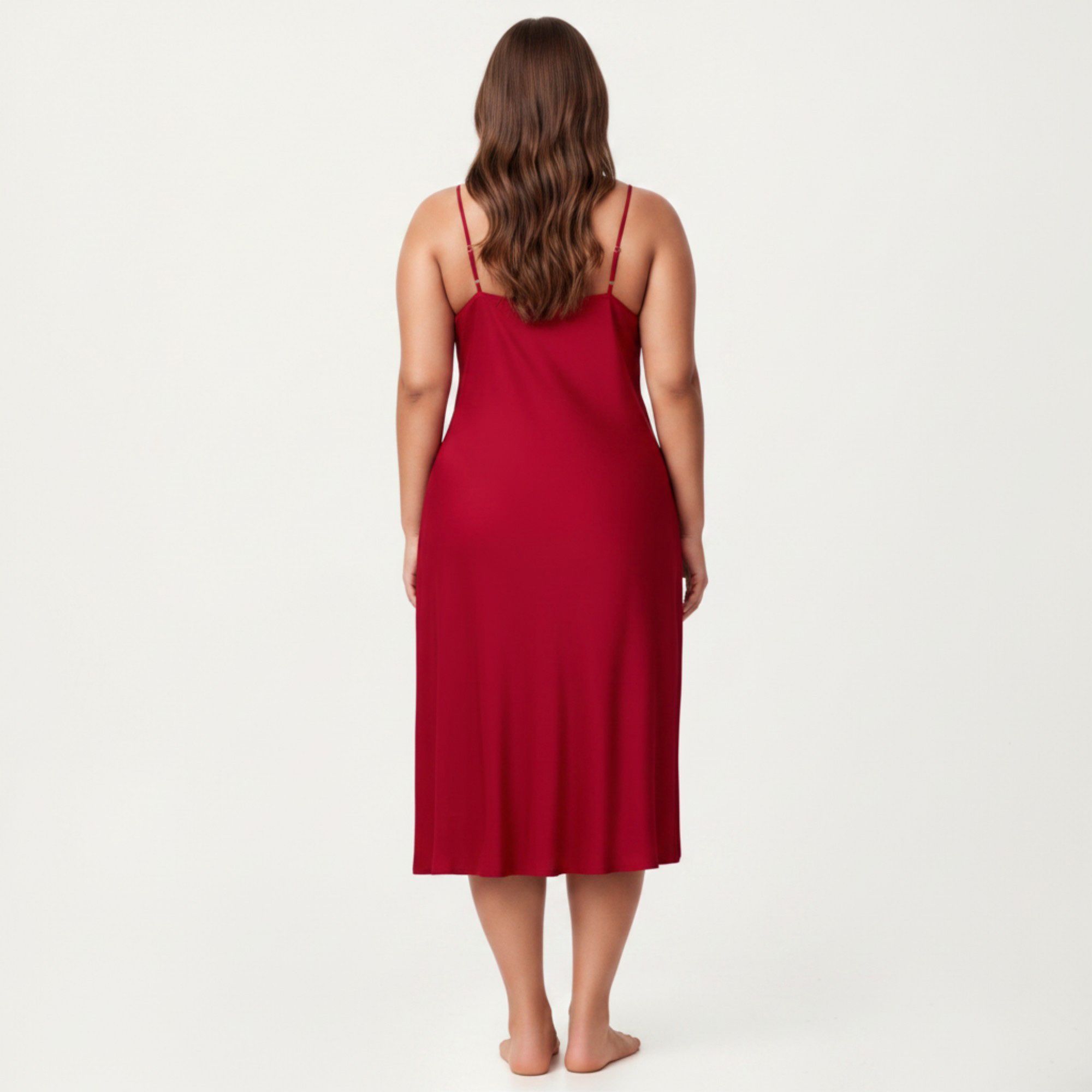 Anna-Kaci Lounge Women's Plus Size Satin Slip Nightgown with Adjustable Spaghetti Straps Midi Length Relaxed Fit Sleepwear Dress