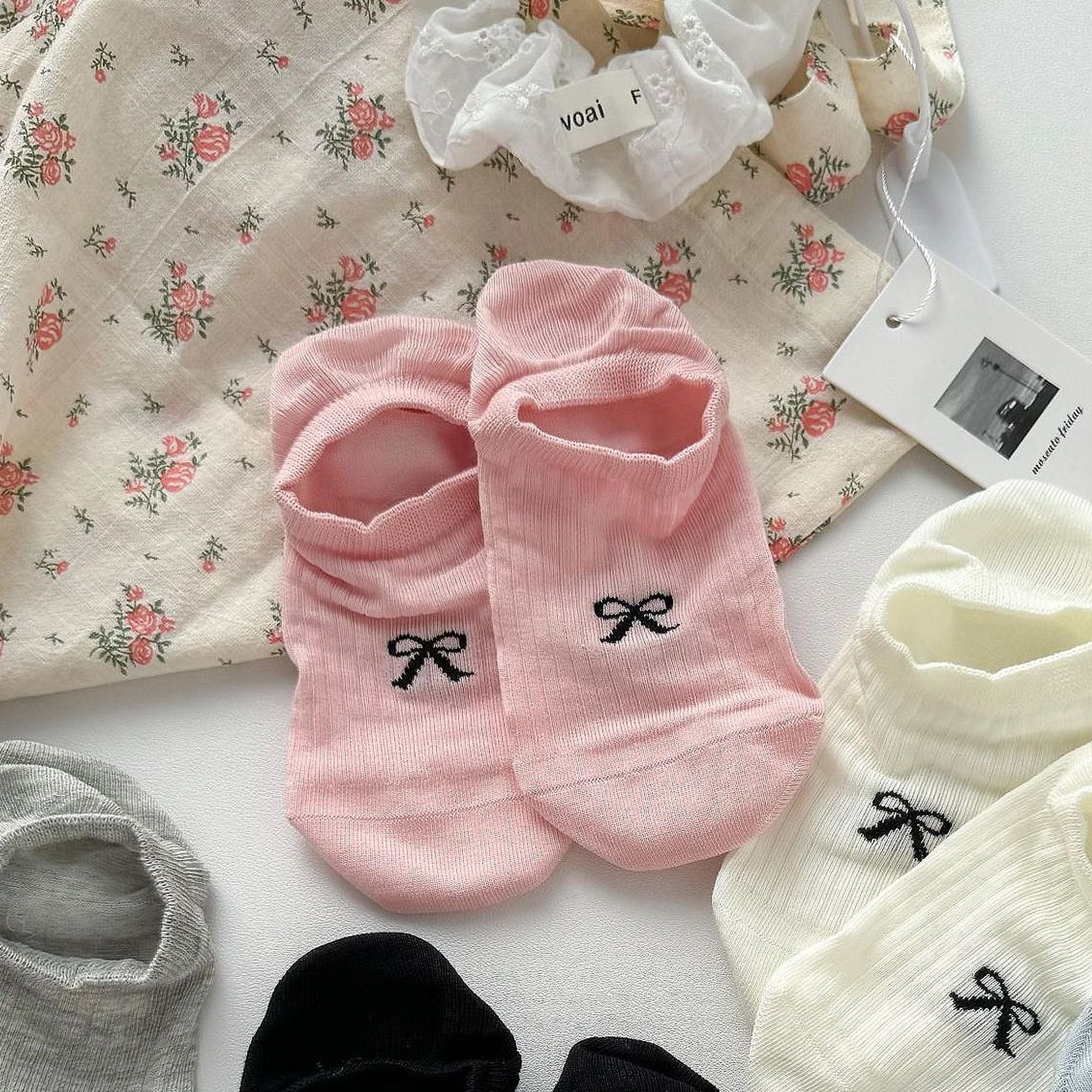 Anna-Kaci Women's No-Show Liner Socks with Bow Accent 5Pk