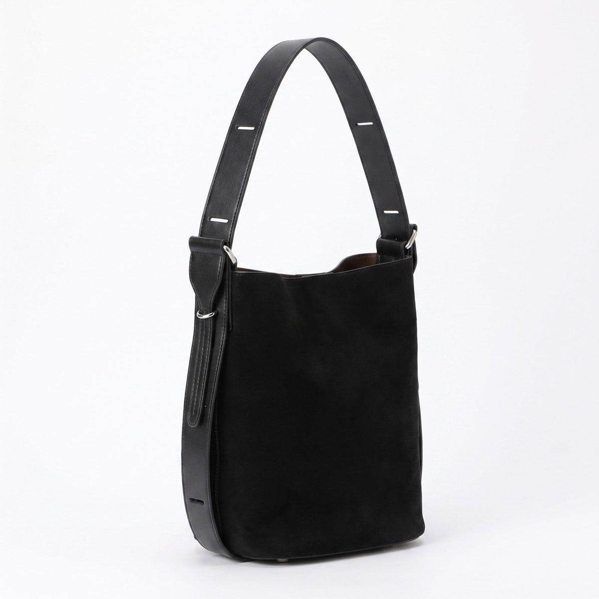 Suede Look Bucket Shoulder Bag with Adjustable Wide Strap