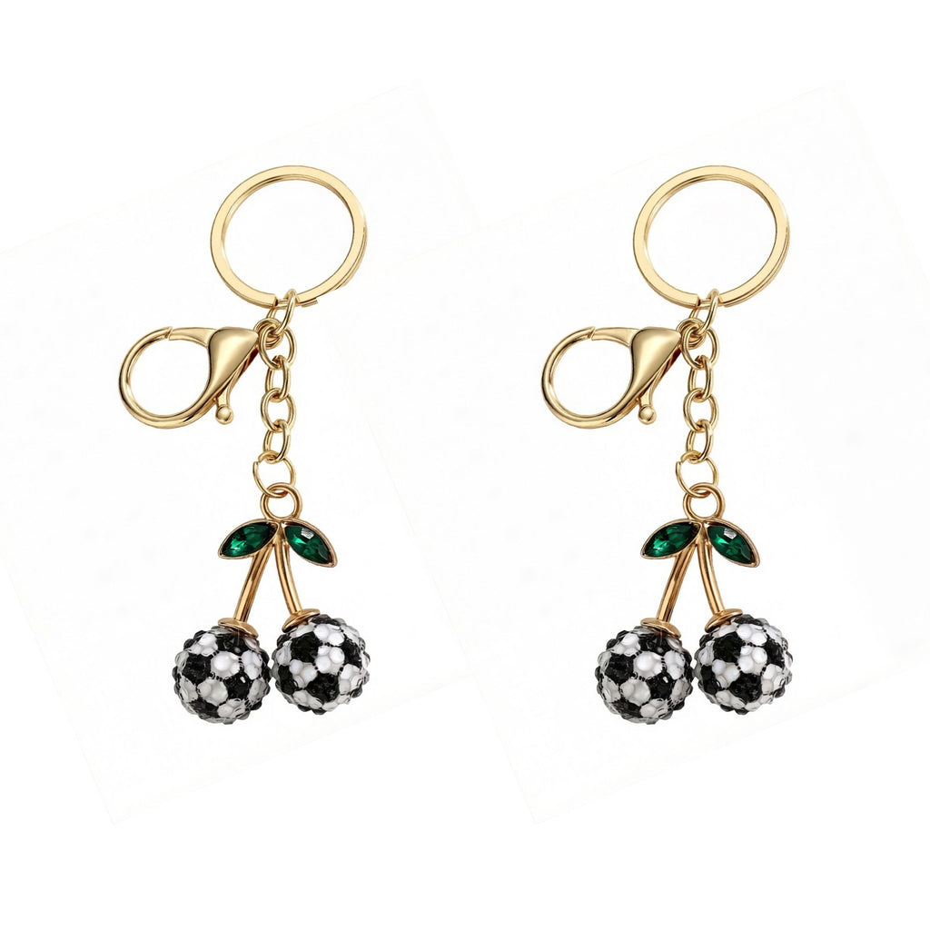 2 Pack Sports Ball Cherry Keychains with Gold Tone Clip and Leaf Charm