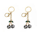 2 Pack Sports Ball Cherry Keychains with Gold Tone Clip and Leaf Charm