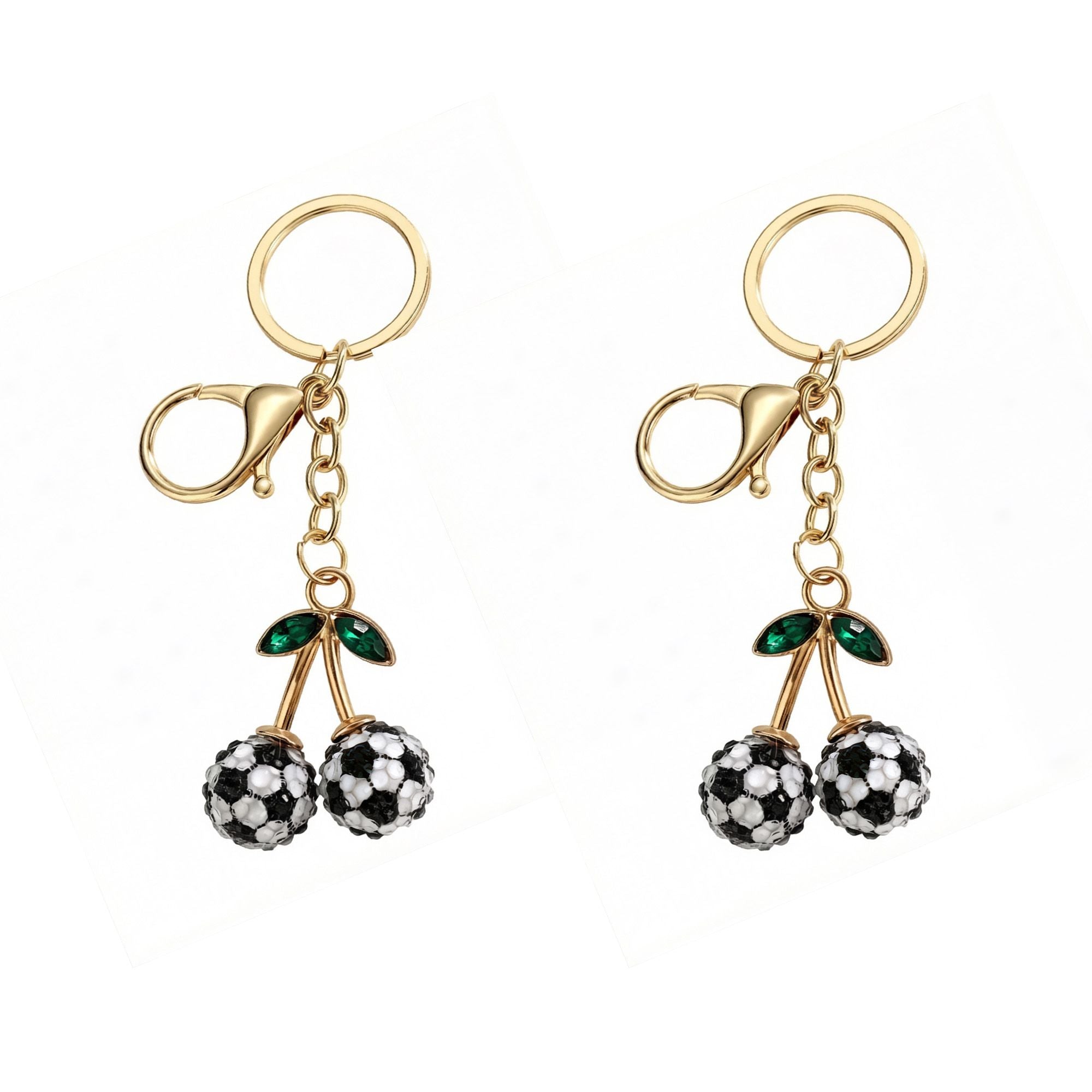 2 Pack Sports Ball Cherry Keychains with Gold Tone Clip and Leaf Charm
