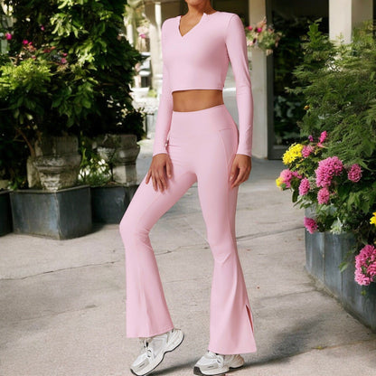 High Waist Flare Yoga Pants with Side Slit Hem for Active and Casual Wear