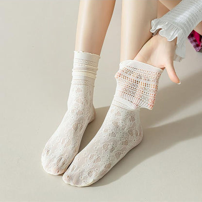 Anna-Kaci Lace Ankle Socks with Ruffle Cuff 6pk