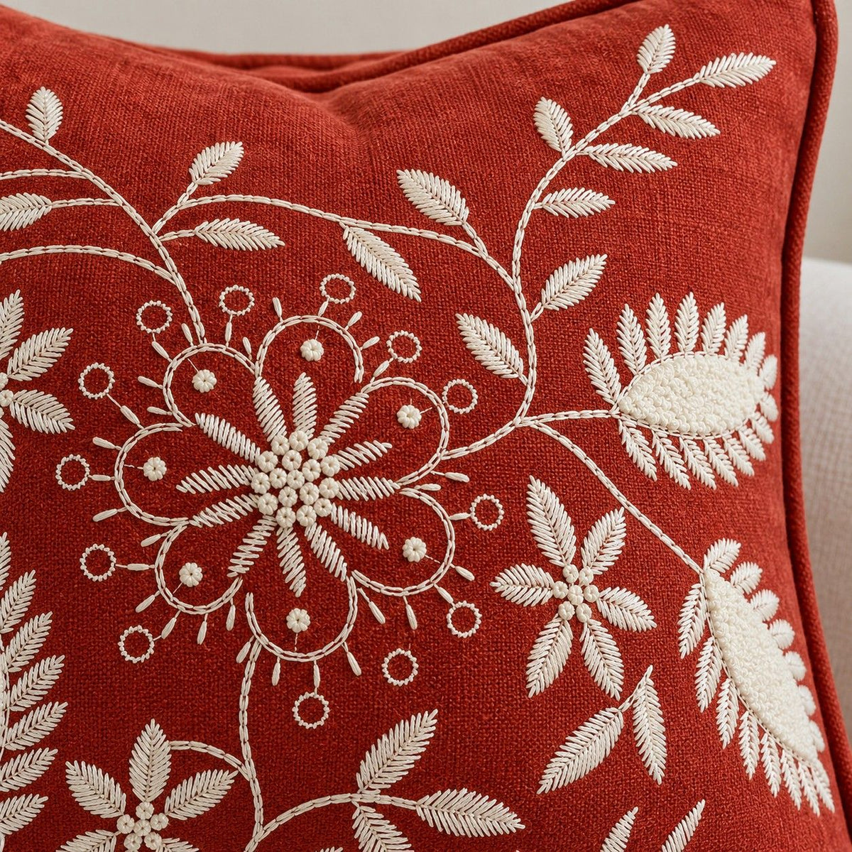 2 Pack Embroidered Floral Throw Pillow Covers 18 x 18 and 12 x 20 Inch