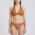 2-Piece Halter Bikini Swimsuit with Ruched Triangle Top Side Tie Bottoms and Smooth Stretch Fit