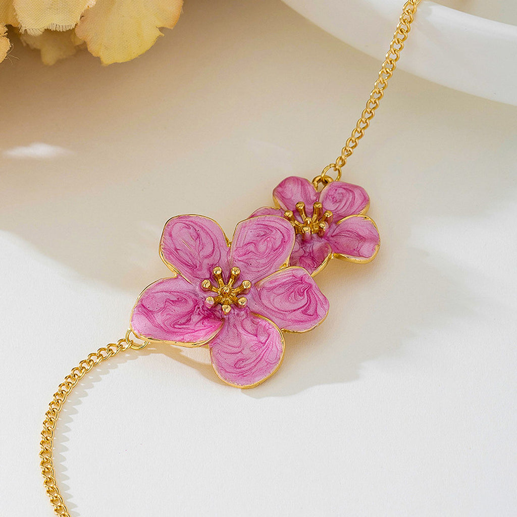Women's Enamel Flower Pendant Necklace with Gold Chain