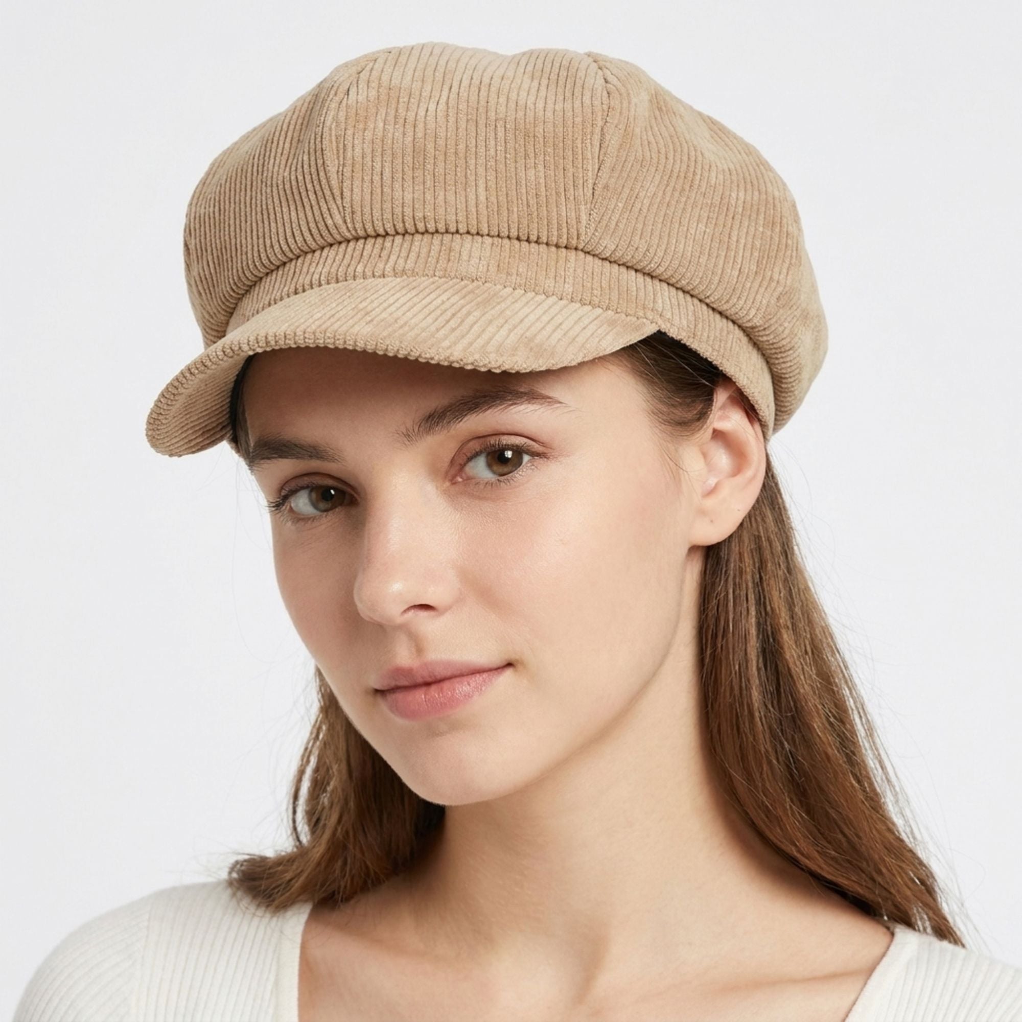 Corduroy Newsboy Cap Vintage Baker Boy Cabbie Hat with Short Brim
