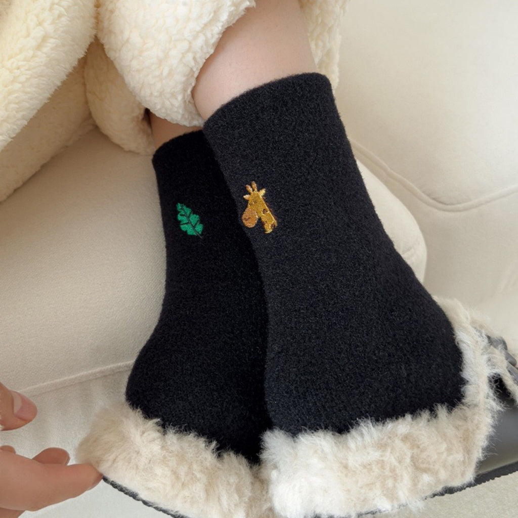 Anna-Kaci Women's 3-Pair Fuzzy Crew Sock Set with Cute Embroidery US 5¨C10