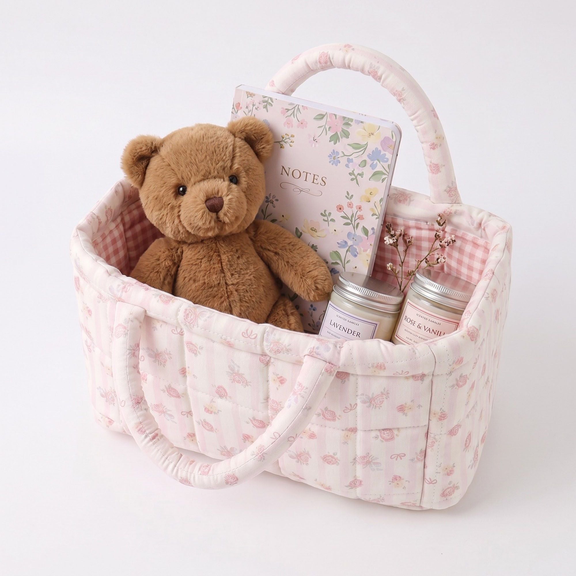 Floral Floral Quilted Storage Basket Tote with Padded Handles