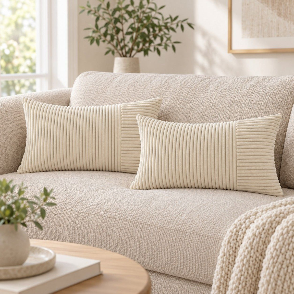 2 Pack Soft Corduroy Throw Pillow Covers 18 x 18 Inch and 12 x 20 Inch