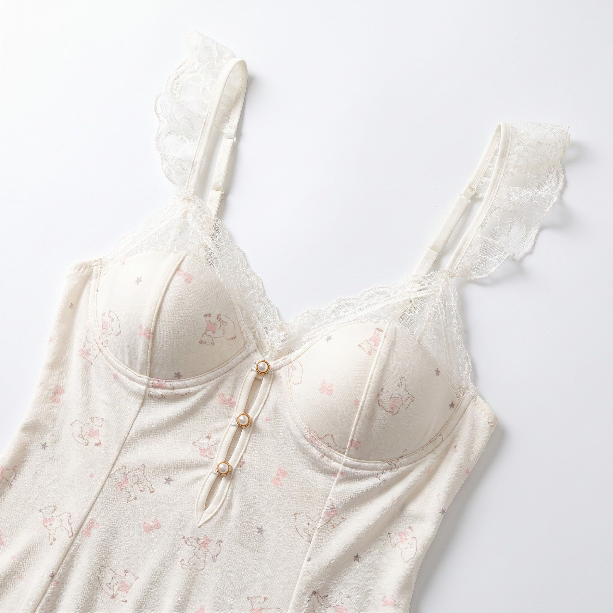 Printed Lace Bustier Keyhole Chemise Nightgown