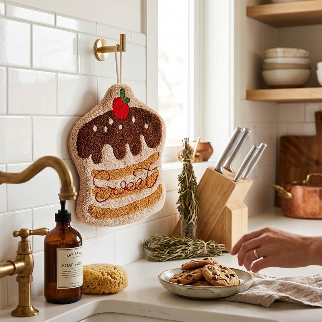 Anna-Kaci 3 Pack Hanging Hand Towels Cute Cake Design Soft Absorbent Kitchen Bathroom Hand Towels