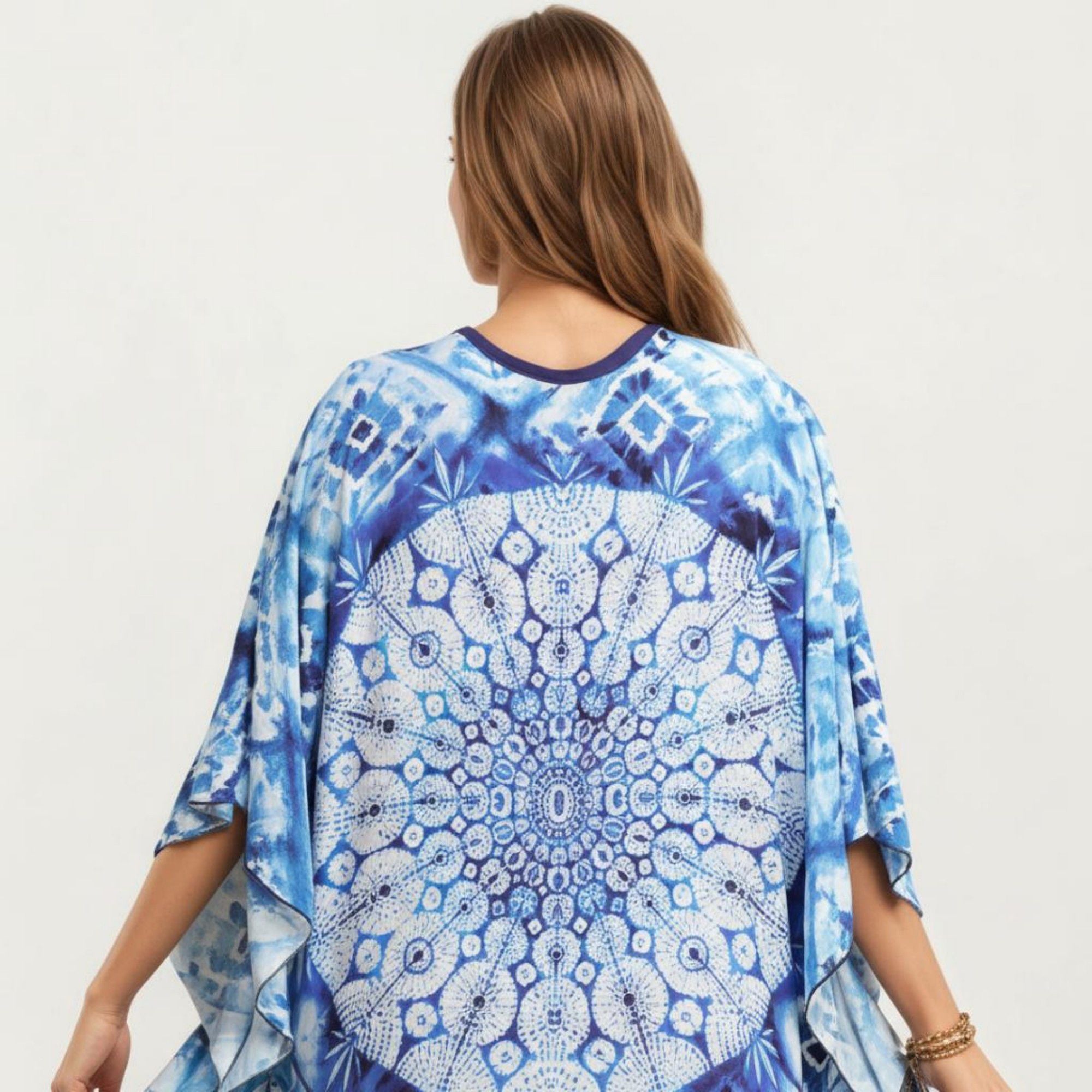 Anna-Kaci Women's Tie Dye Medallion Kaftan Maxi Dress with V-Neckline and Relaxed Flowy Silhouette