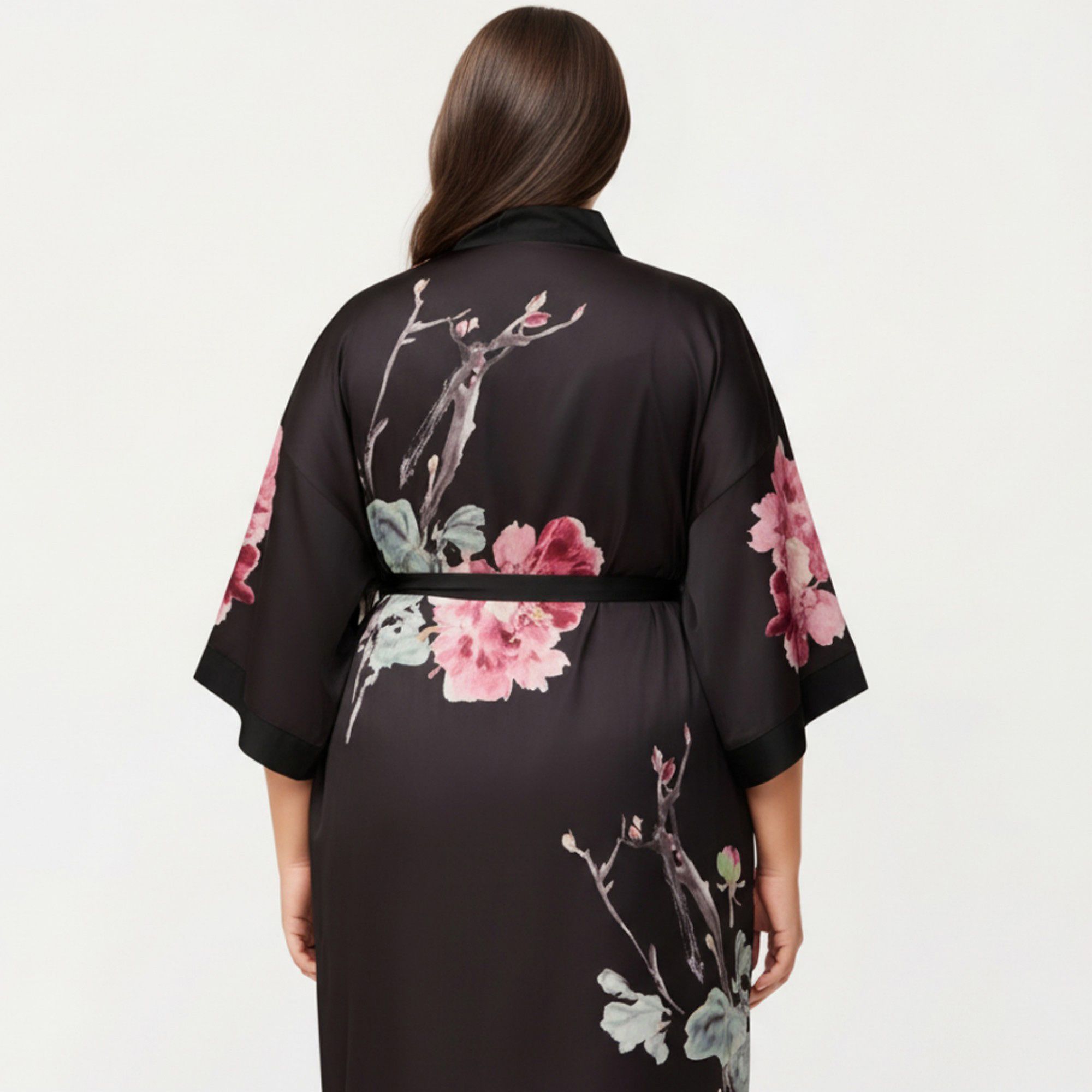 Anna-Kaci Lounge Women's Plus Size 2-Piece Floral Kimono Robe Set with Short Sleeve Open Front Longline Cover Up and Matching Inner Dress