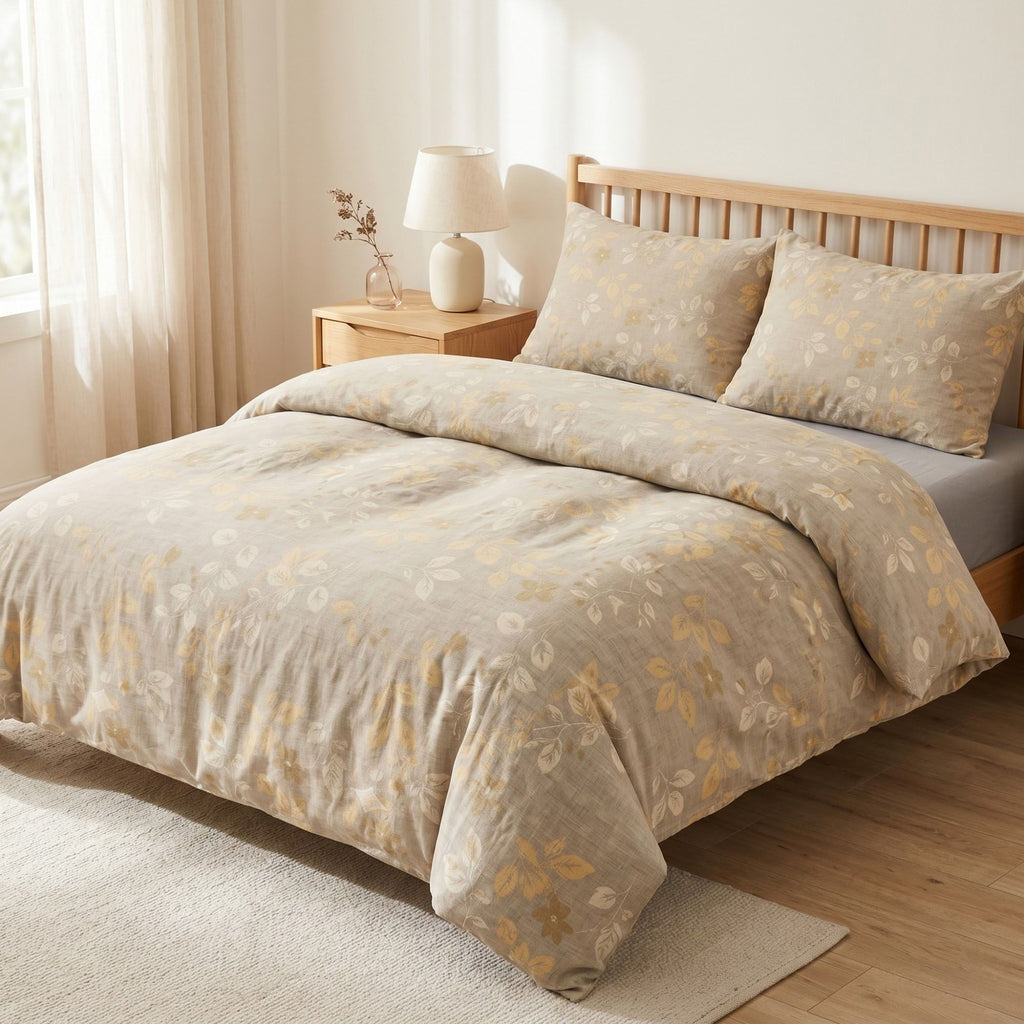 3-Piece Cotton Bedding Set with Duvet Cover and Pillowcases Soft Washed Fabric Botanical Floral Print
