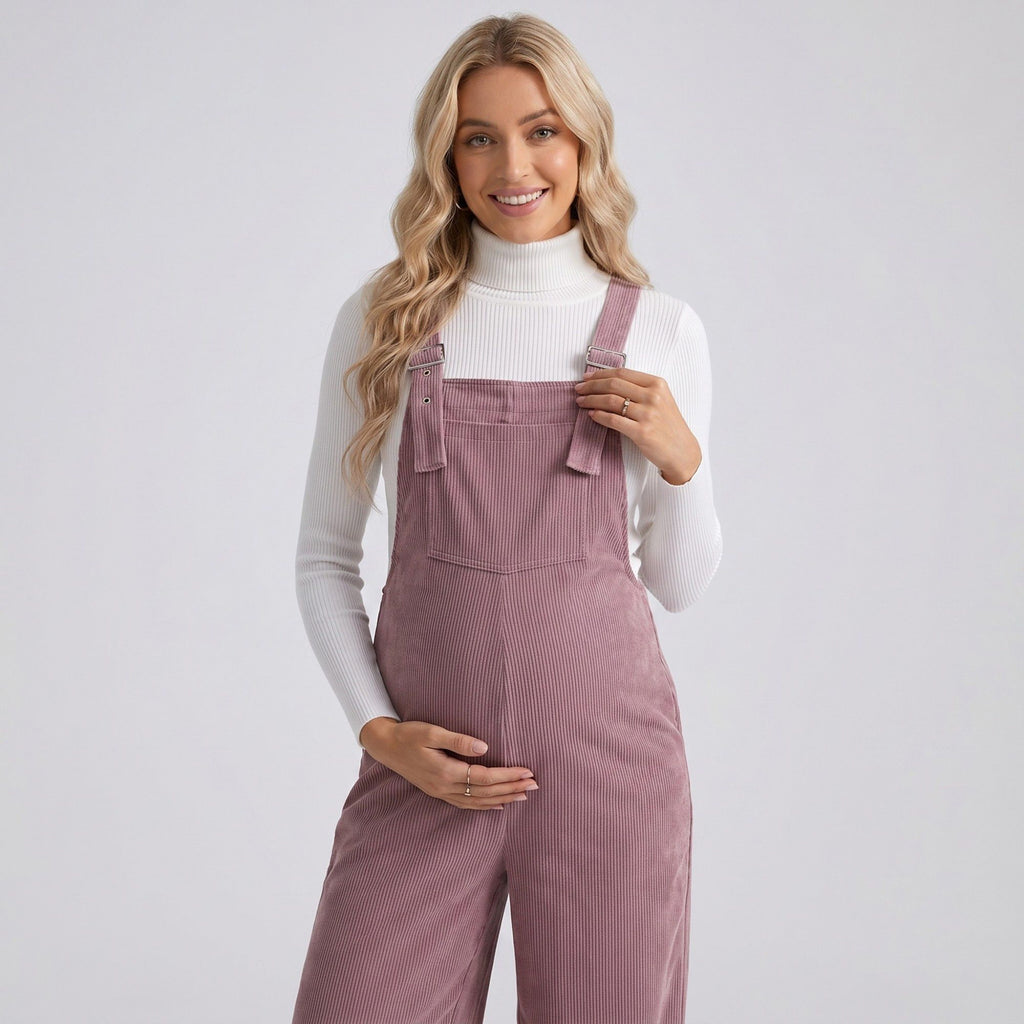 Anna-Kaci Women's Maternity Corduroy Overall Jumpsuit with Adjustable Straps and Wide Leg Fit
