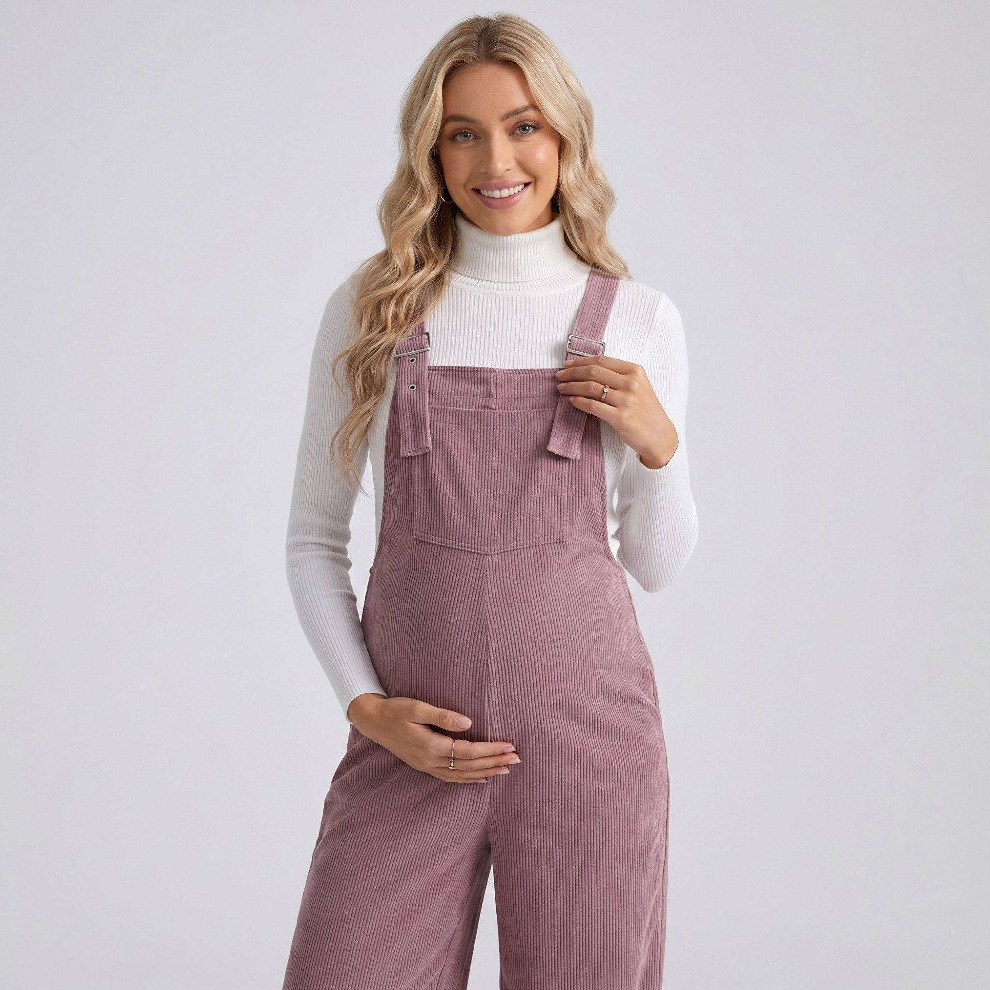 Anna-Kaci Women's Maternity Corduroy Overall Jumpsuit with Adjustable Straps and Wide Leg Fit