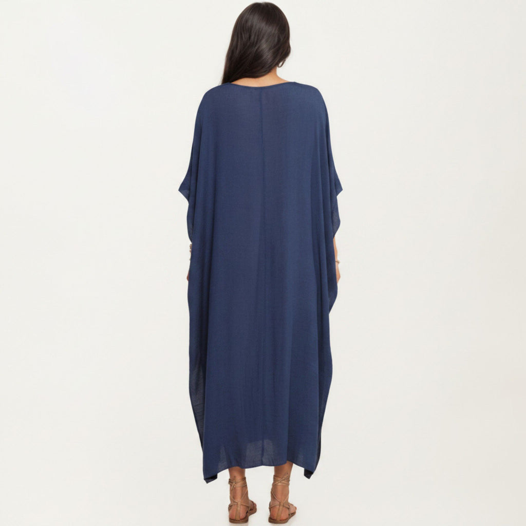 Anna-Kaci Women's V-Neck Maxi Swim Cover Up Dress Loose Short Sleeve Lightweight Beach Caftan