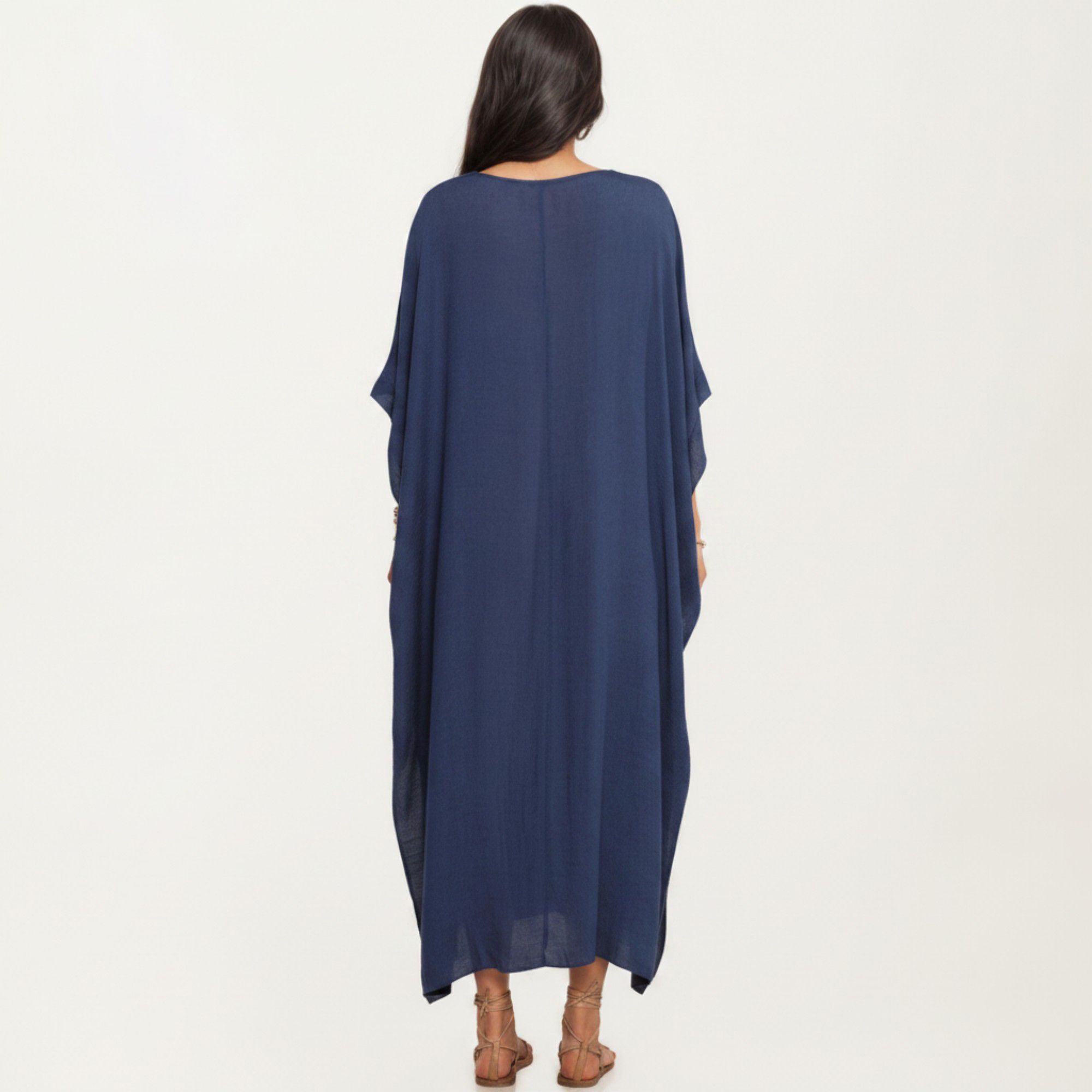 Anna-Kaci Women's V-Neck Maxi Swim Cover Up Dress Loose Short Sleeve Lightweight Beach Caftan