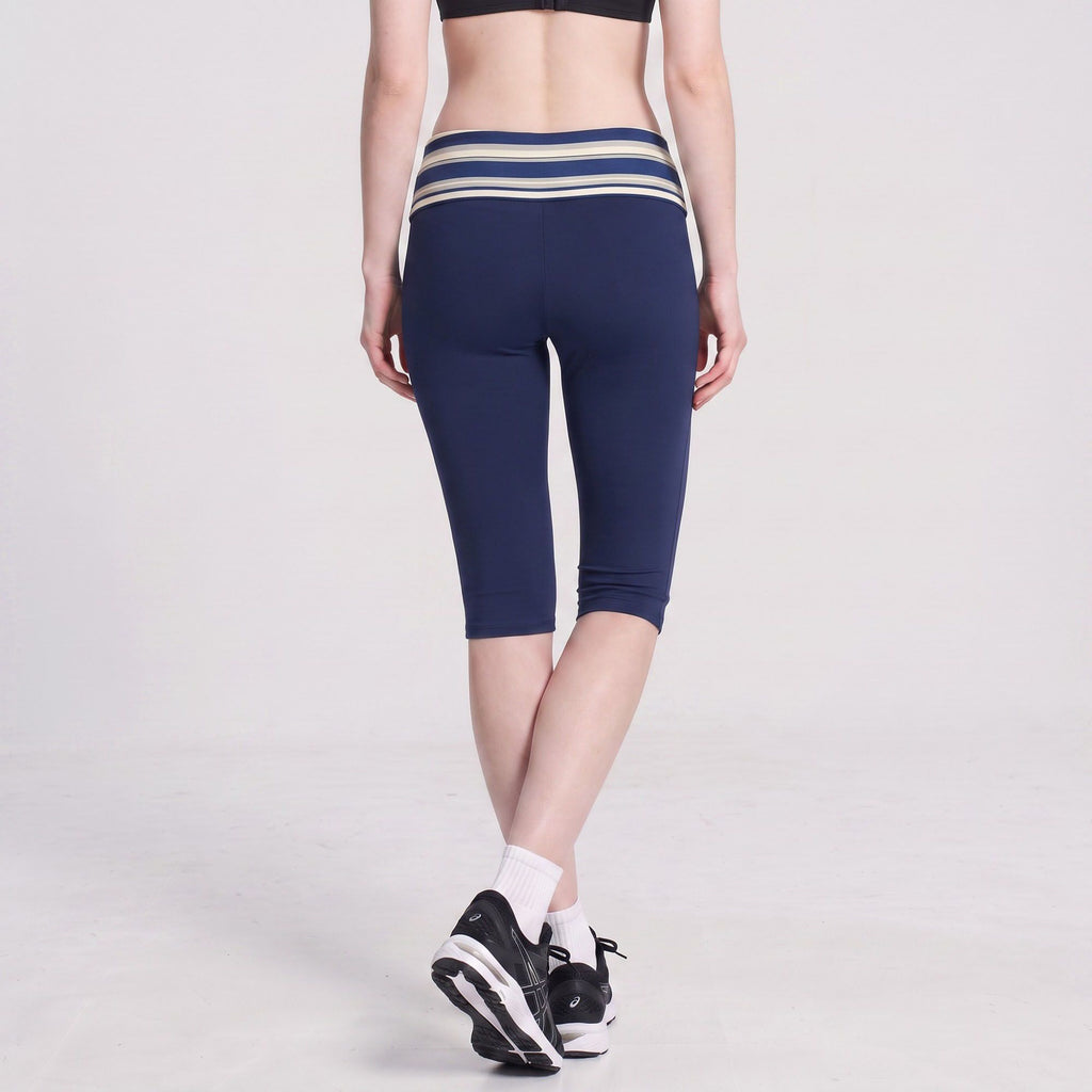 Striped Foldover Waist Capri Leggings Fitted Cropped Yoga Pants for Workouts and Athleisure