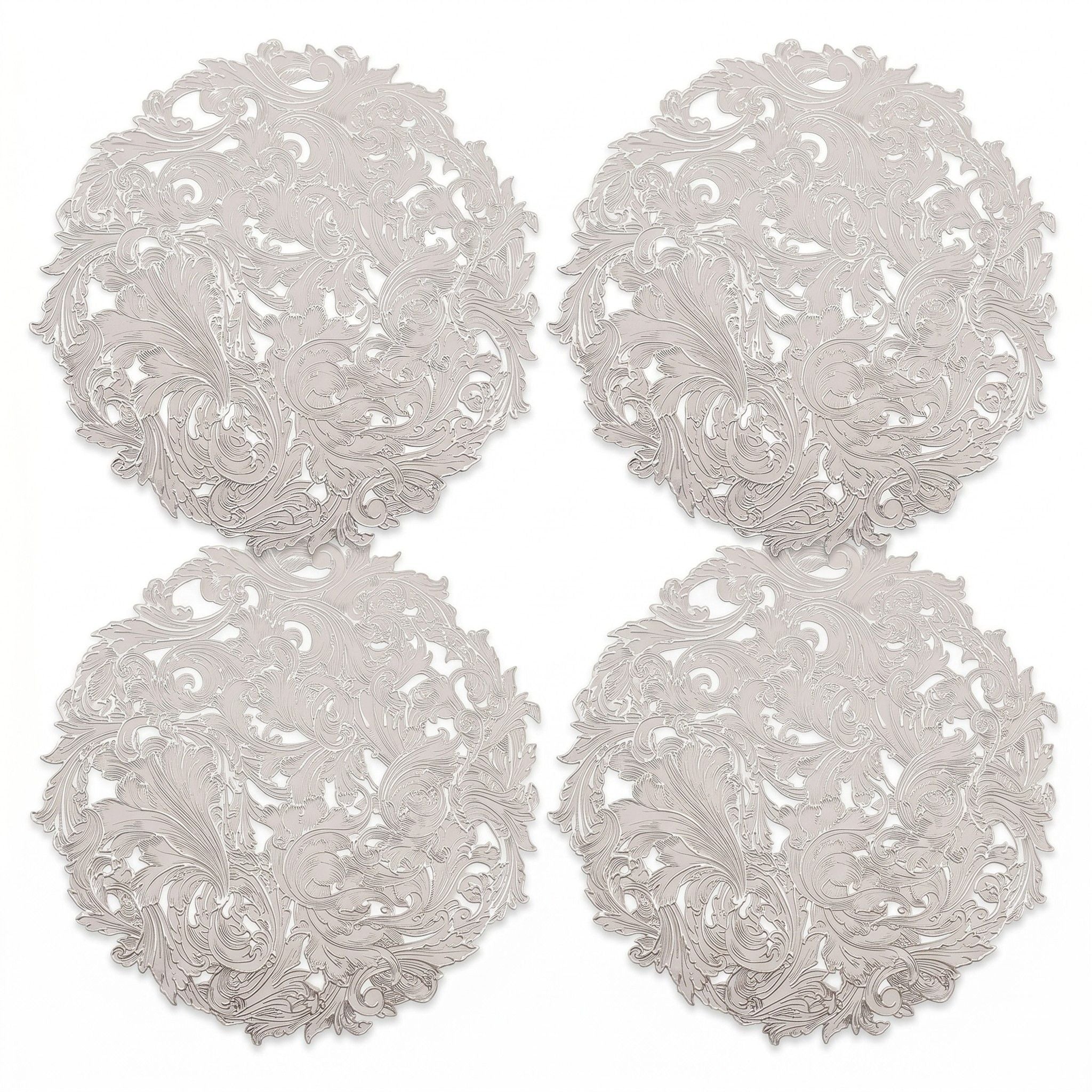 4 Piece Round Lace Placemat Set Metallic PVC Decorative Heat Resistant Table Mats