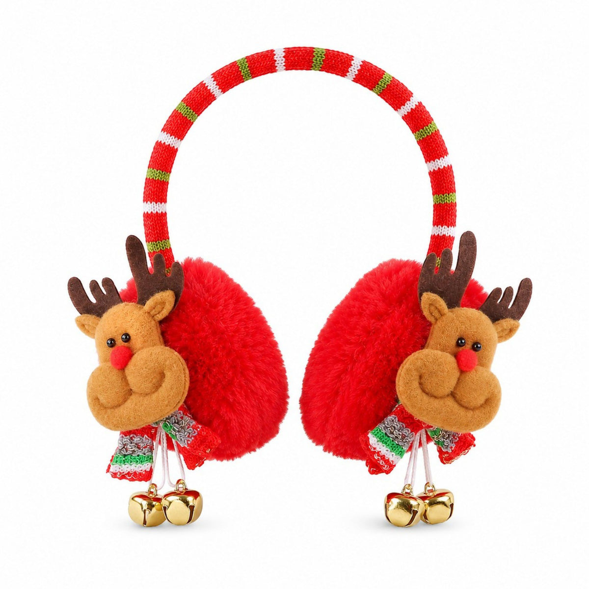 Christmas Santa Plush Earmuffs with Jingle Bell Accents