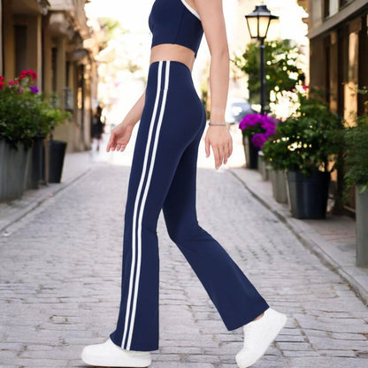 High Waist Flare Legging Pants with Side Stripes
