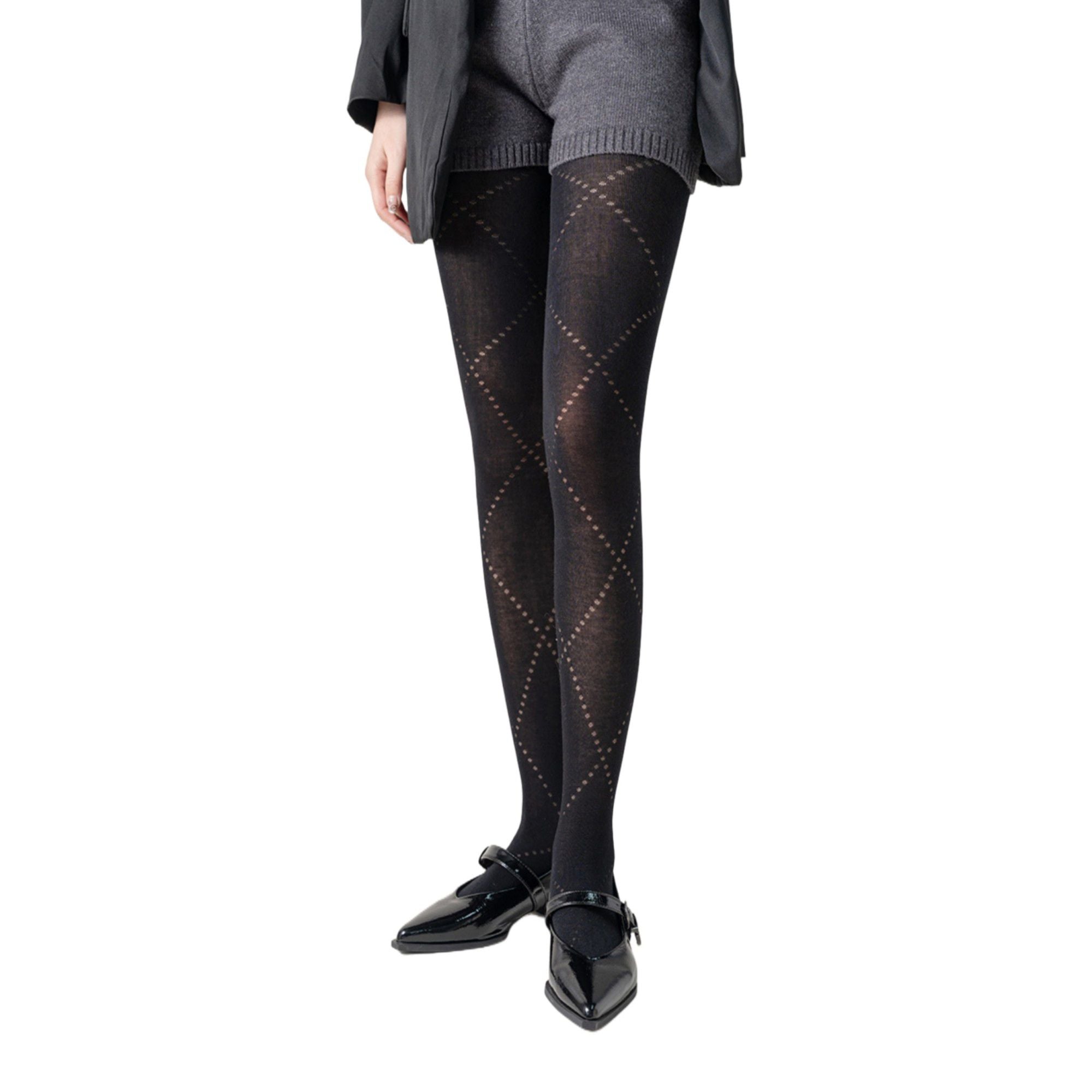 Anna-Kaci Women's Diamond Pattern Knit Tights with Stretch Fit Suitable Height 5'1-5'8