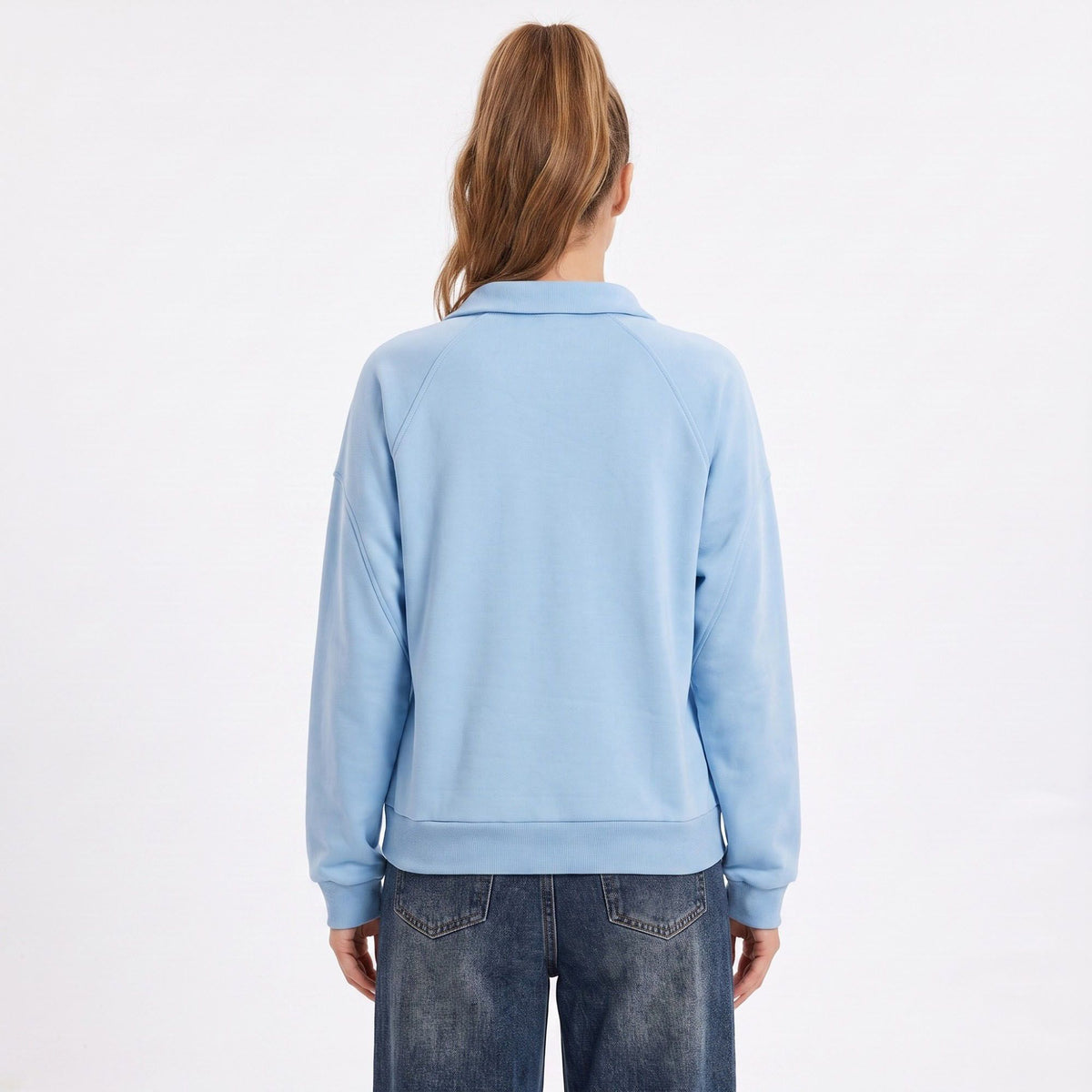 Long Sleeve Polo Sweatshirt with Snap Button Placket