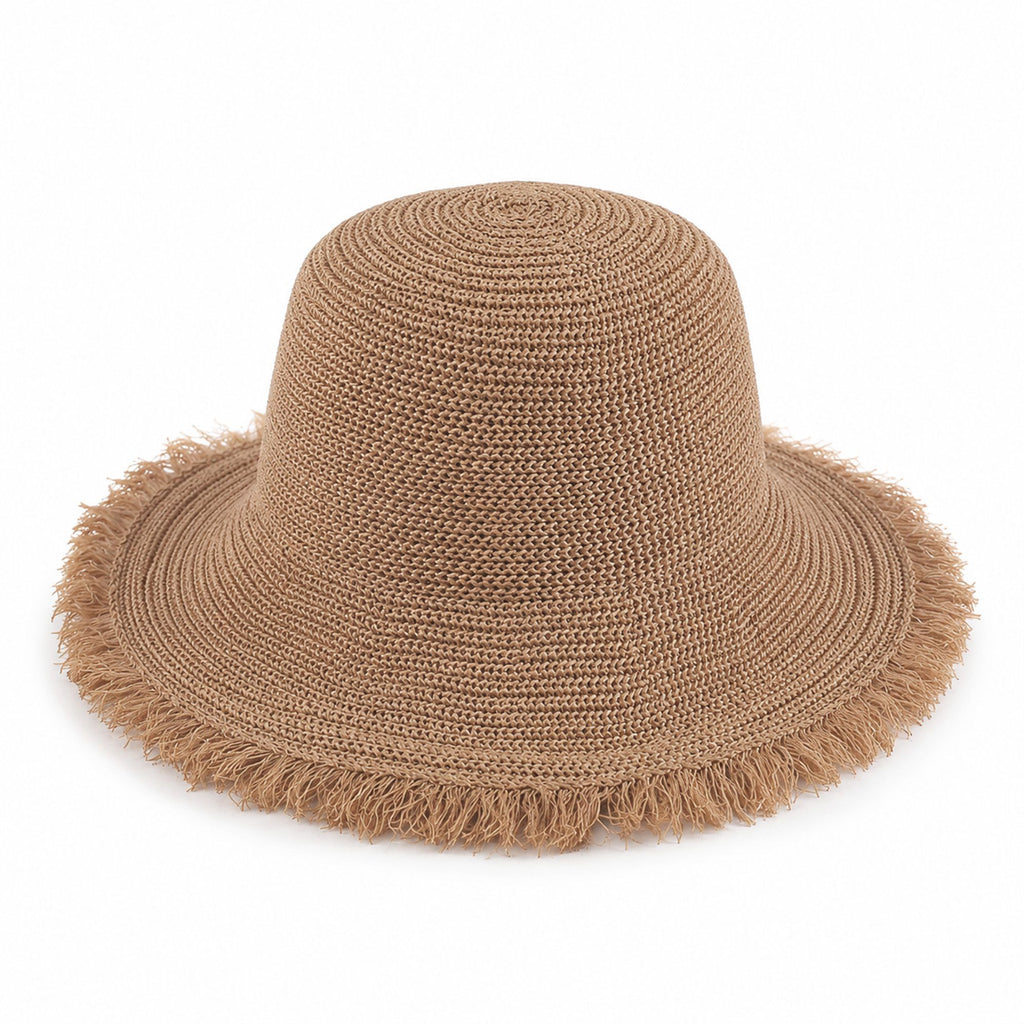 Wide Brim Sun Hat with Frayed Edge and Lightweight Open Weave