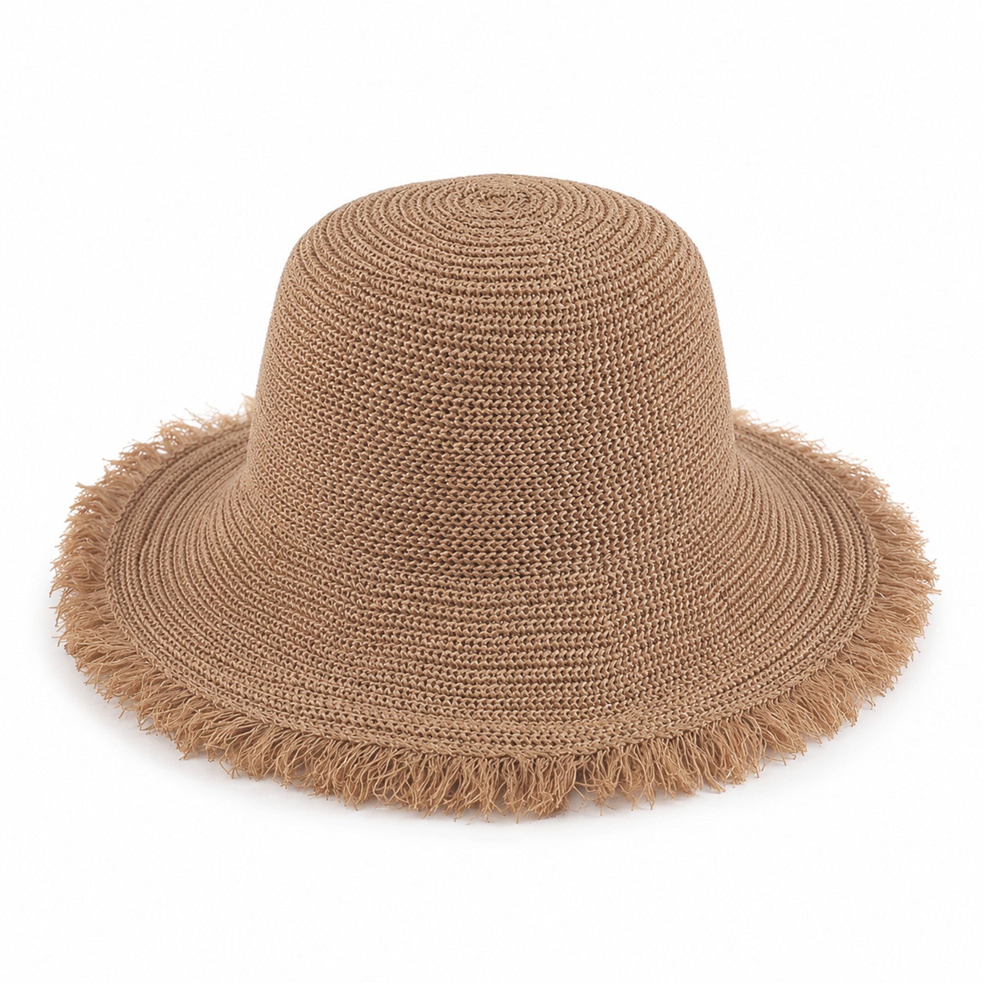 Wide Brim Sun Hat with Frayed Edge and Lightweight Open Weave