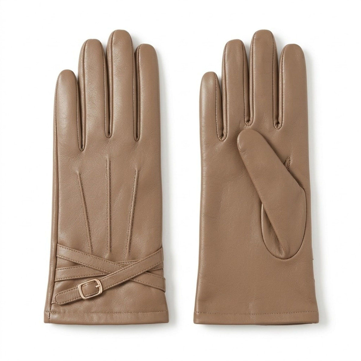 Faux Leather Winter Gloves with Crisscross Wrist Strap and Full Finger Design 9.4 x 3.3in
