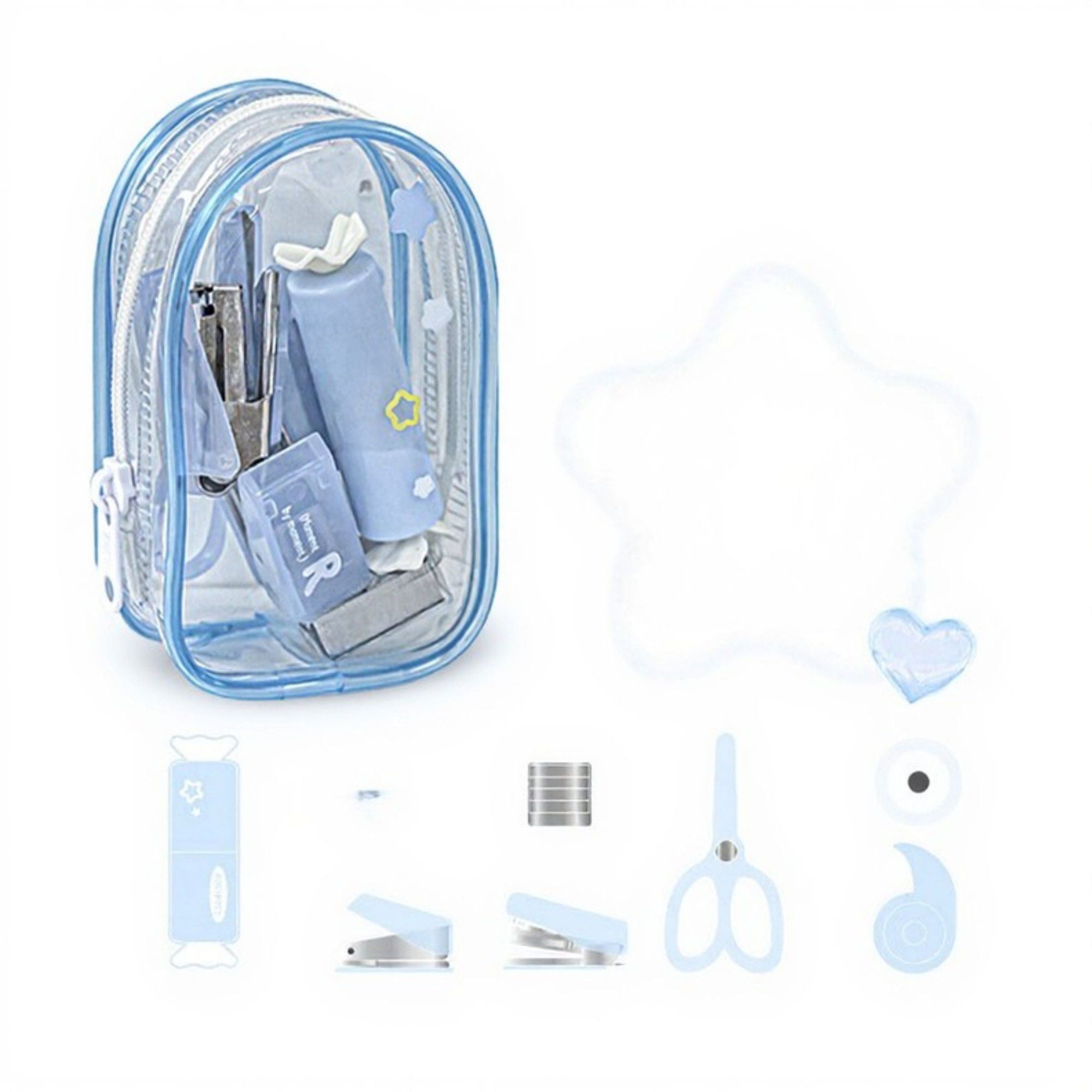 Portable Stationery Supply Set with Clear Zipper Case for School and Office Use 4.2x2.5x1.5 in