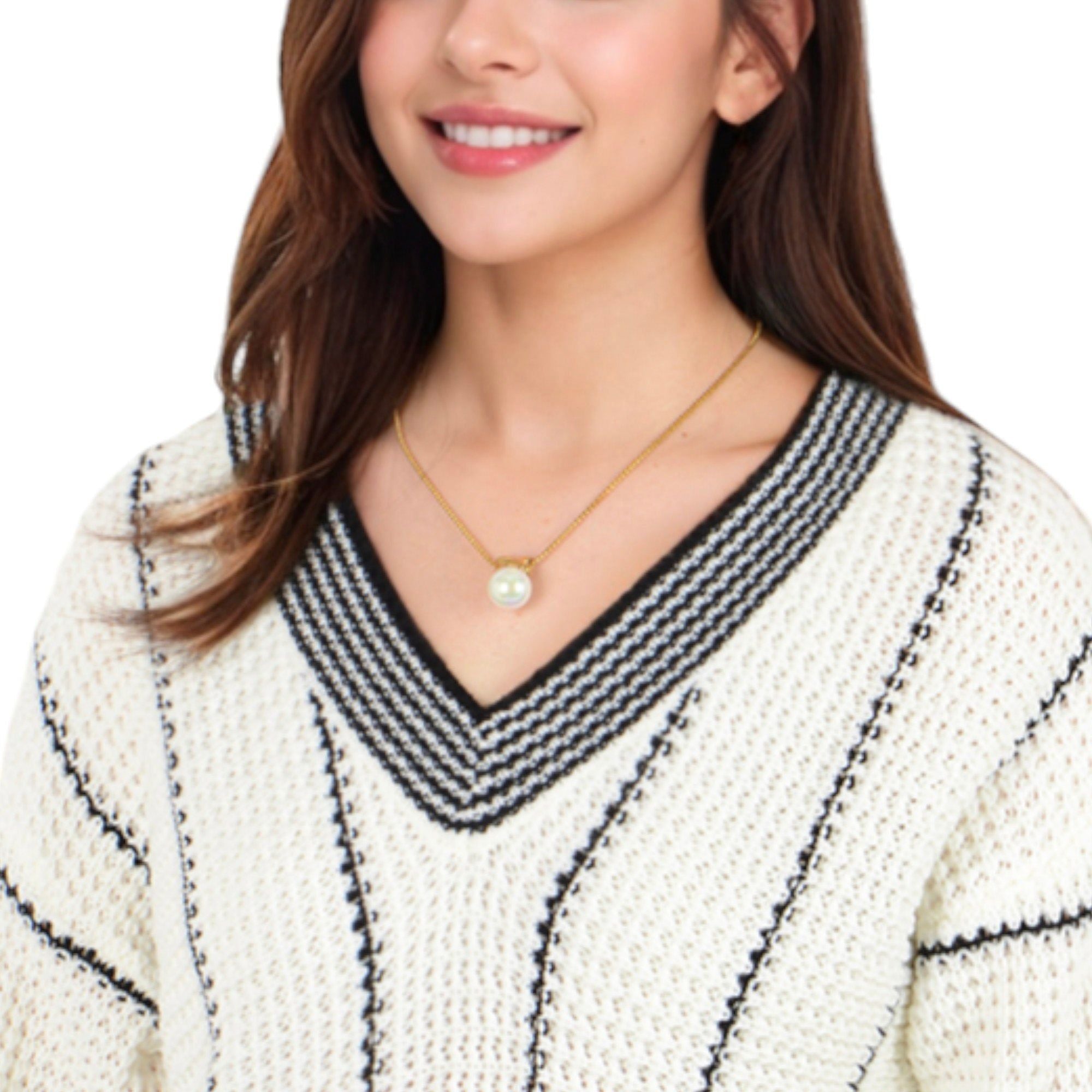 Gold Tone Pendant Fashion Style Necklace with Faux Pearl Drop and X Charm
