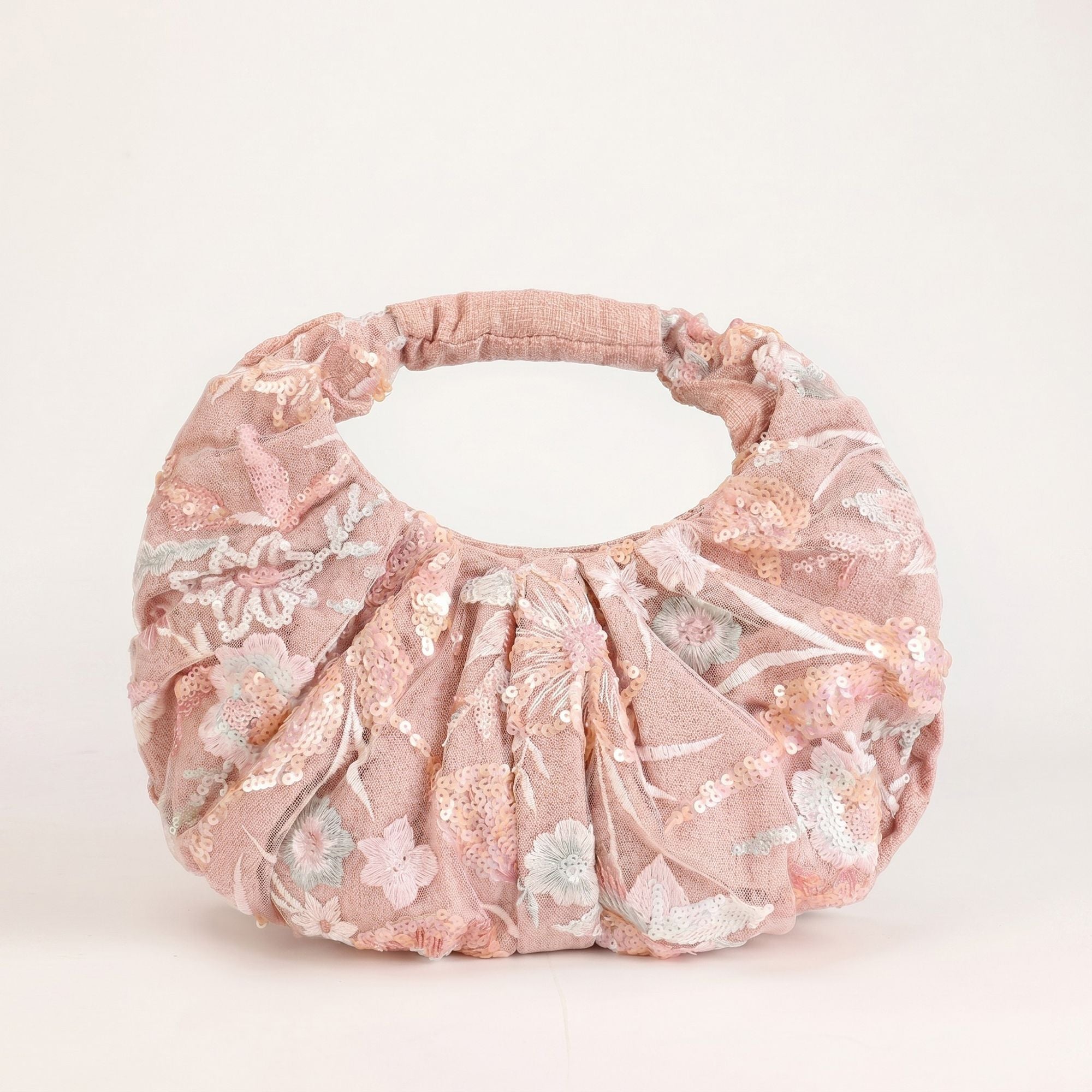 Sequin Hobo Shoulder Bag with Oversized Paillette Details Padded Handle