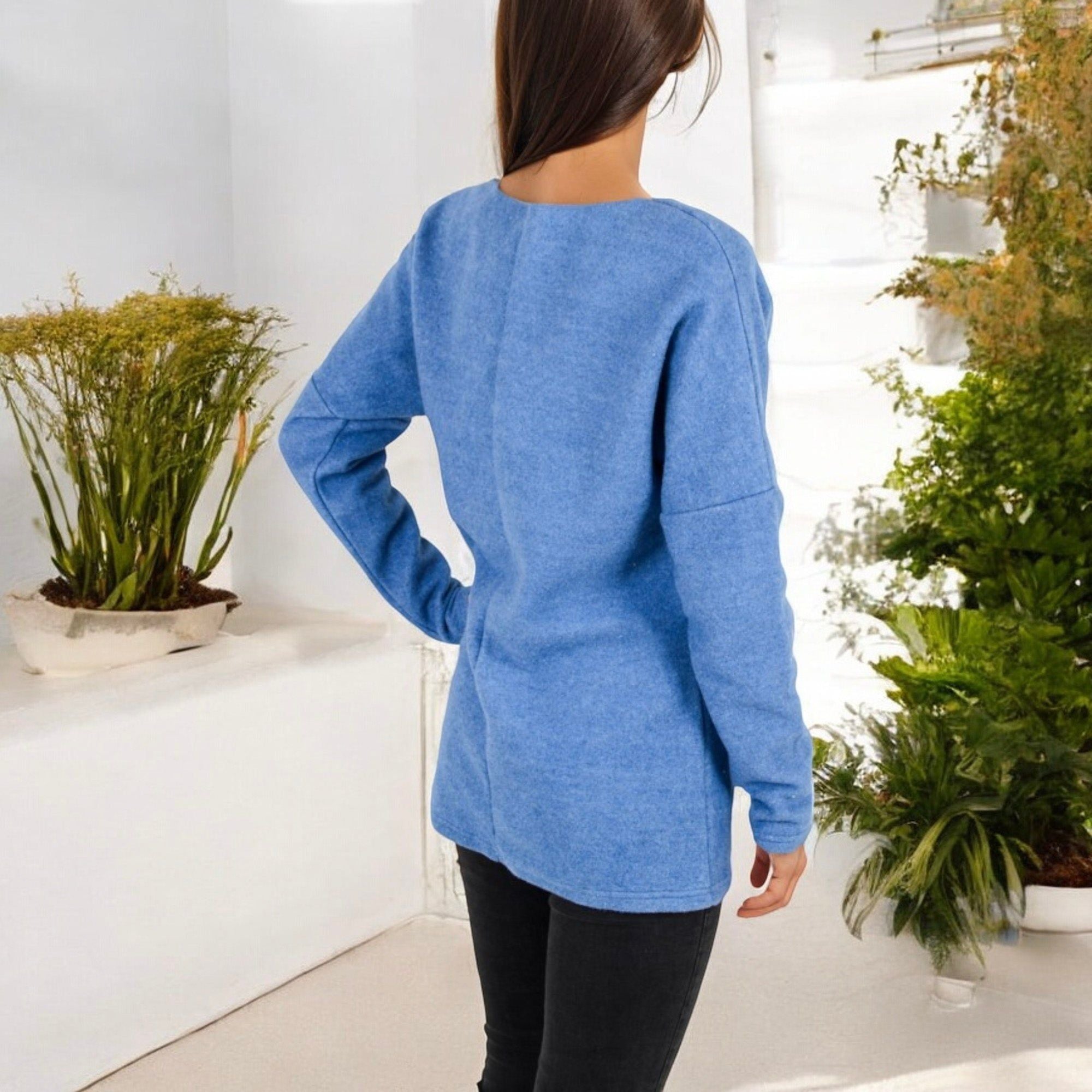 Anna-Kaci Women's Long Sleeve V-Neck Tunic Sweater with Seam Detail