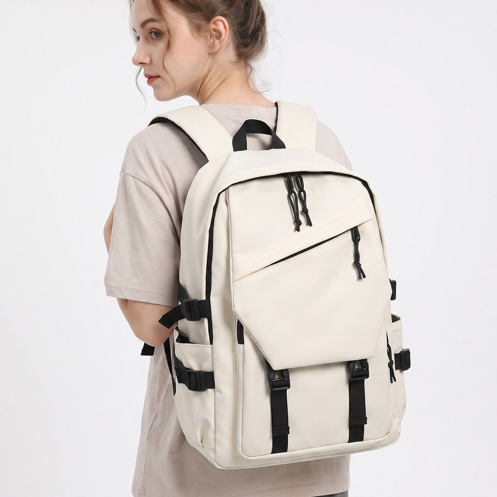 Large Laptop Backpack with Front Flap Pocket Buckle Straps Side Pockets and Padded Shoulder Straps