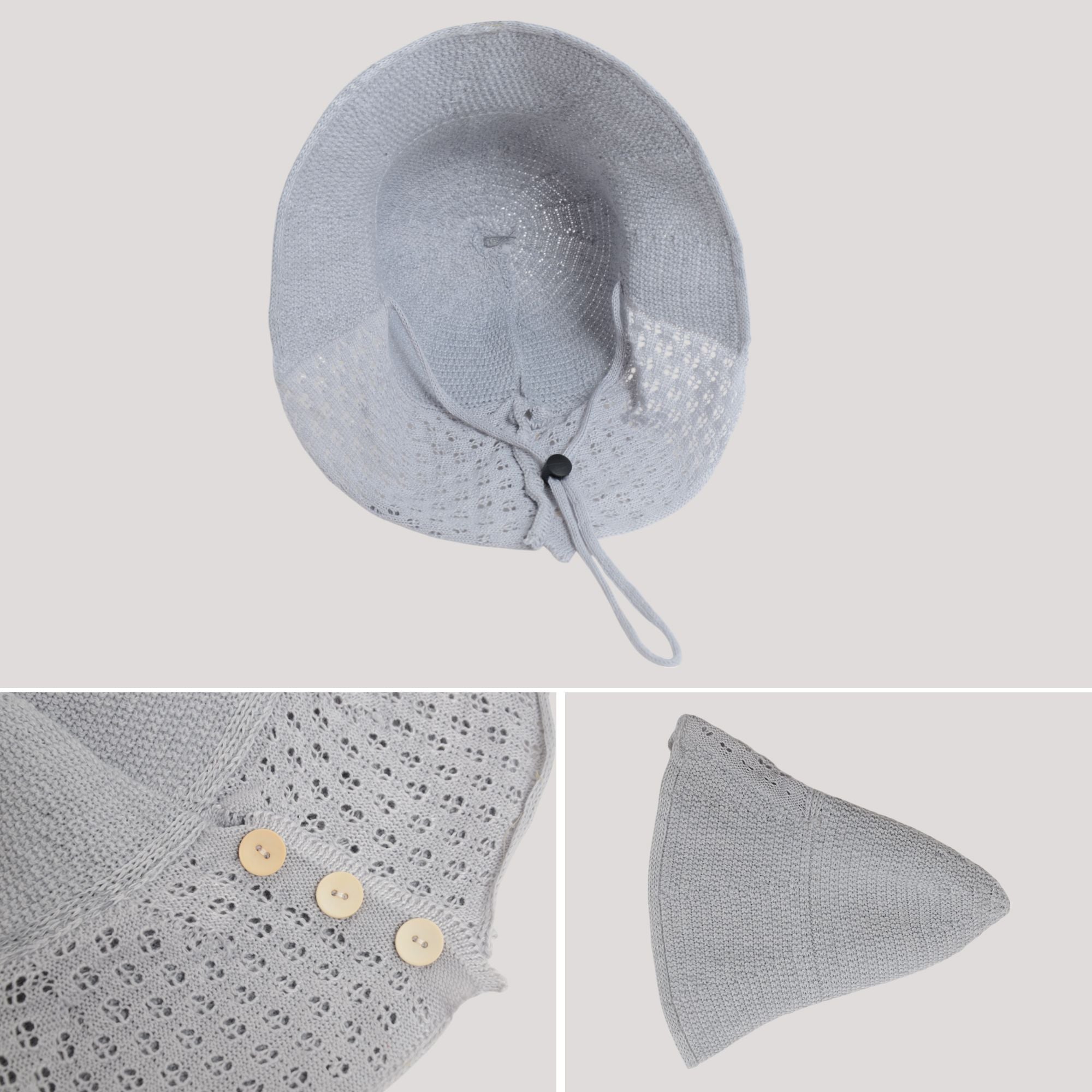 Anna-Kaci Crochet Bucket Hat with Adjustable Chin Strap and Back Button Eyelet Panel for Sun Protection