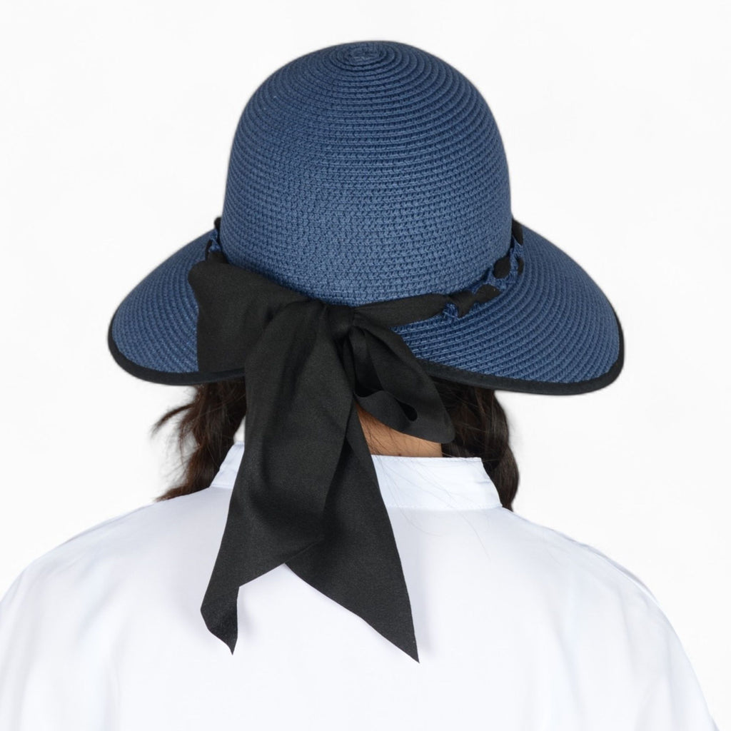 Anna-Kaci Women's Wide Brim Straw Hat with Braided Band and Contrast Bow Detail